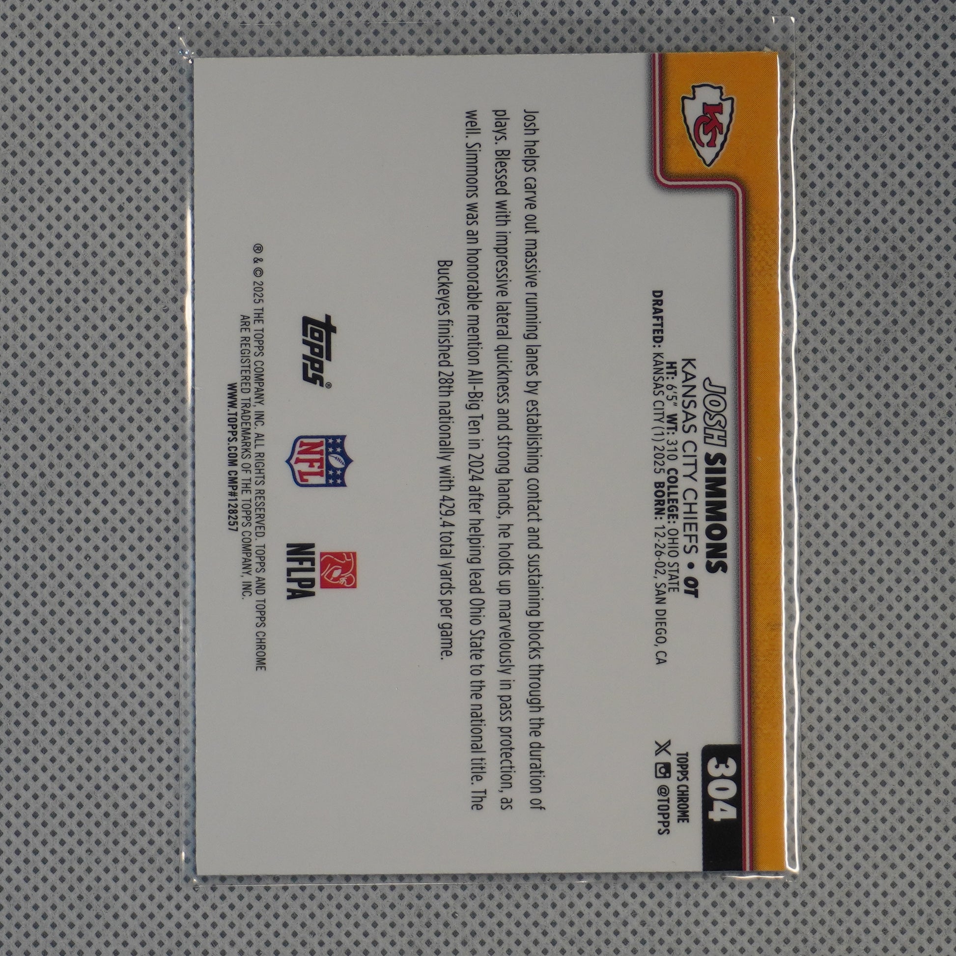 2025 Topps Chrome #304 Josh Simmons Kansas City Chiefs RC