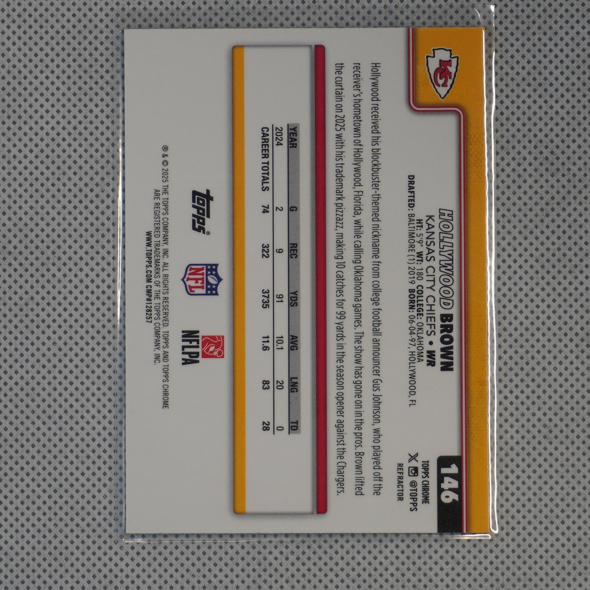 2025 Topps Chrome #146 Hollywood Brown Refractor Kansas City Chiefs