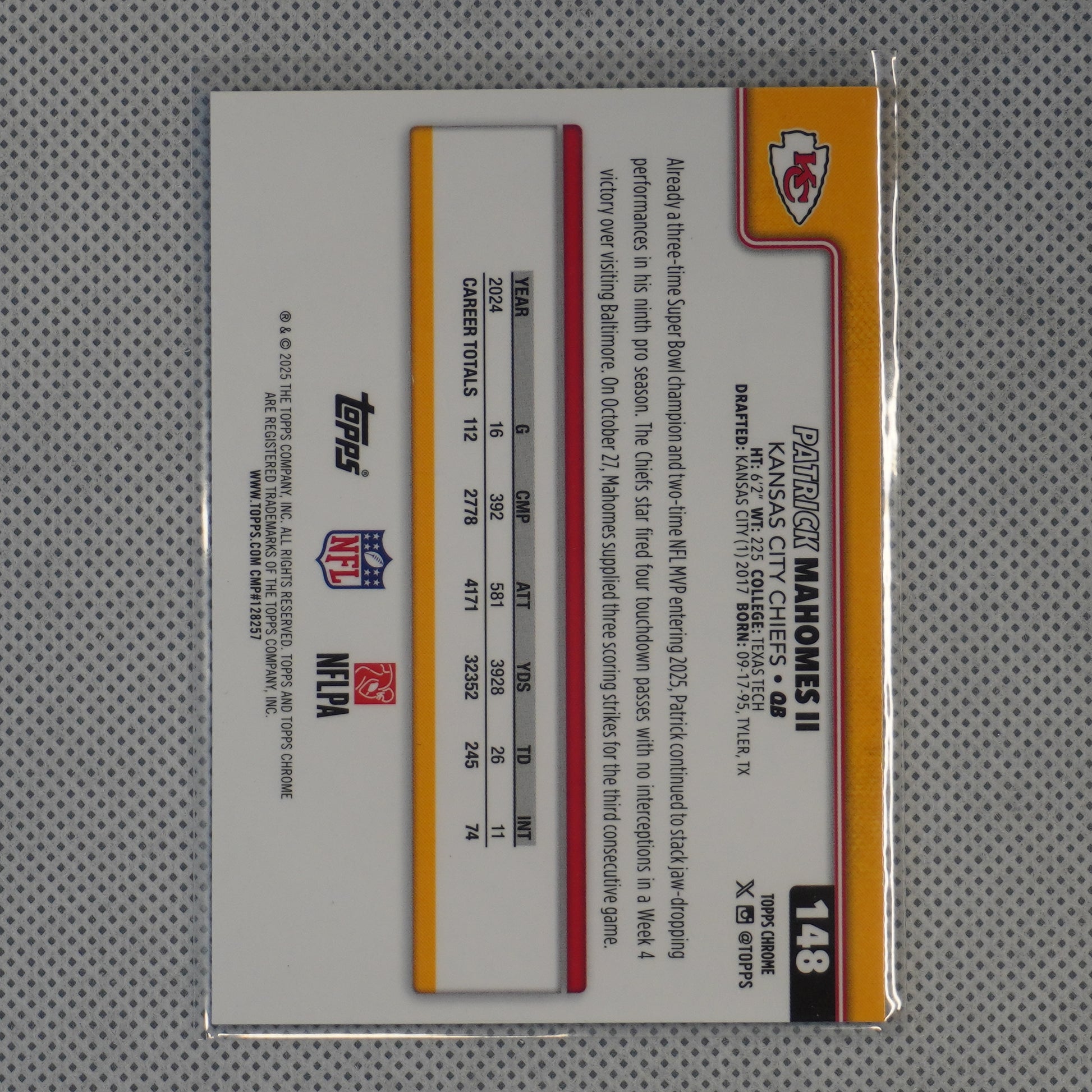 2025 Topps Chrome #148 Patrick Mahomes II Kansas City Chiefs