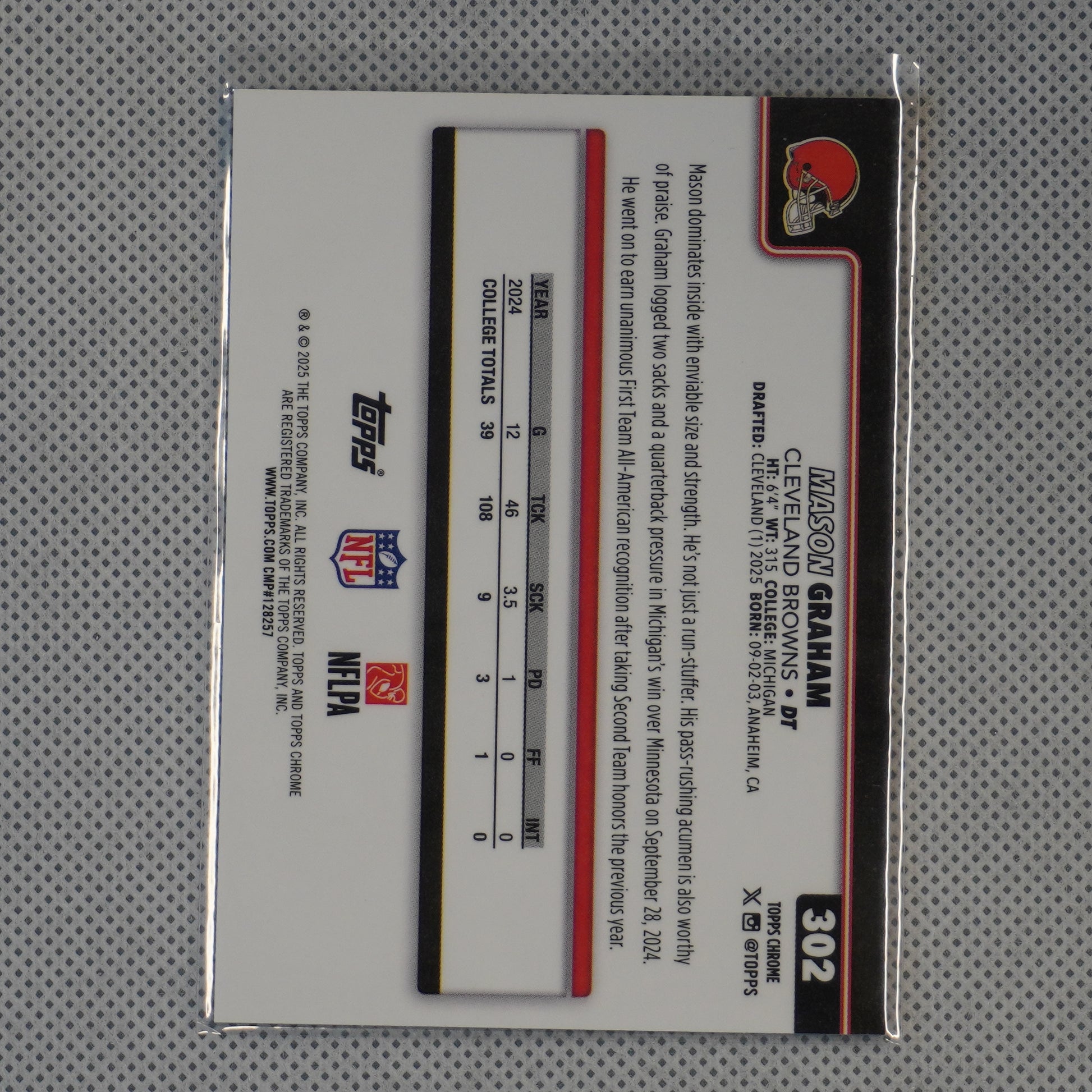 2025 Topps Chrome #302 Mason Graham Cleveland Browns RC
