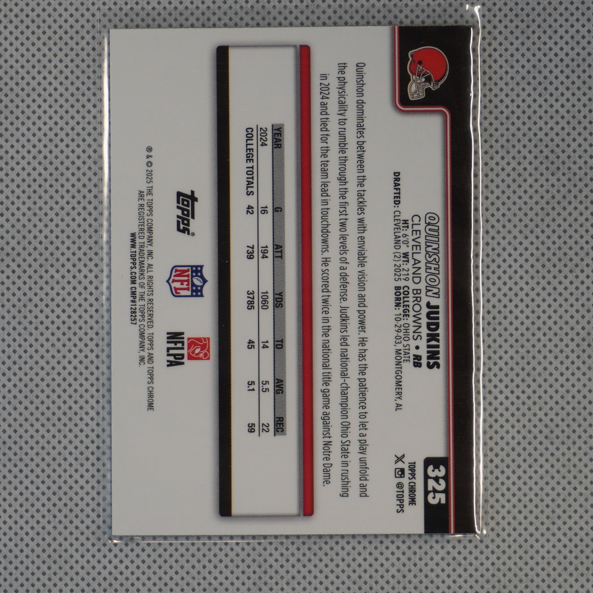 2025 Topps Chrome #325 Quinshon Judkins Cleveland Browns RC