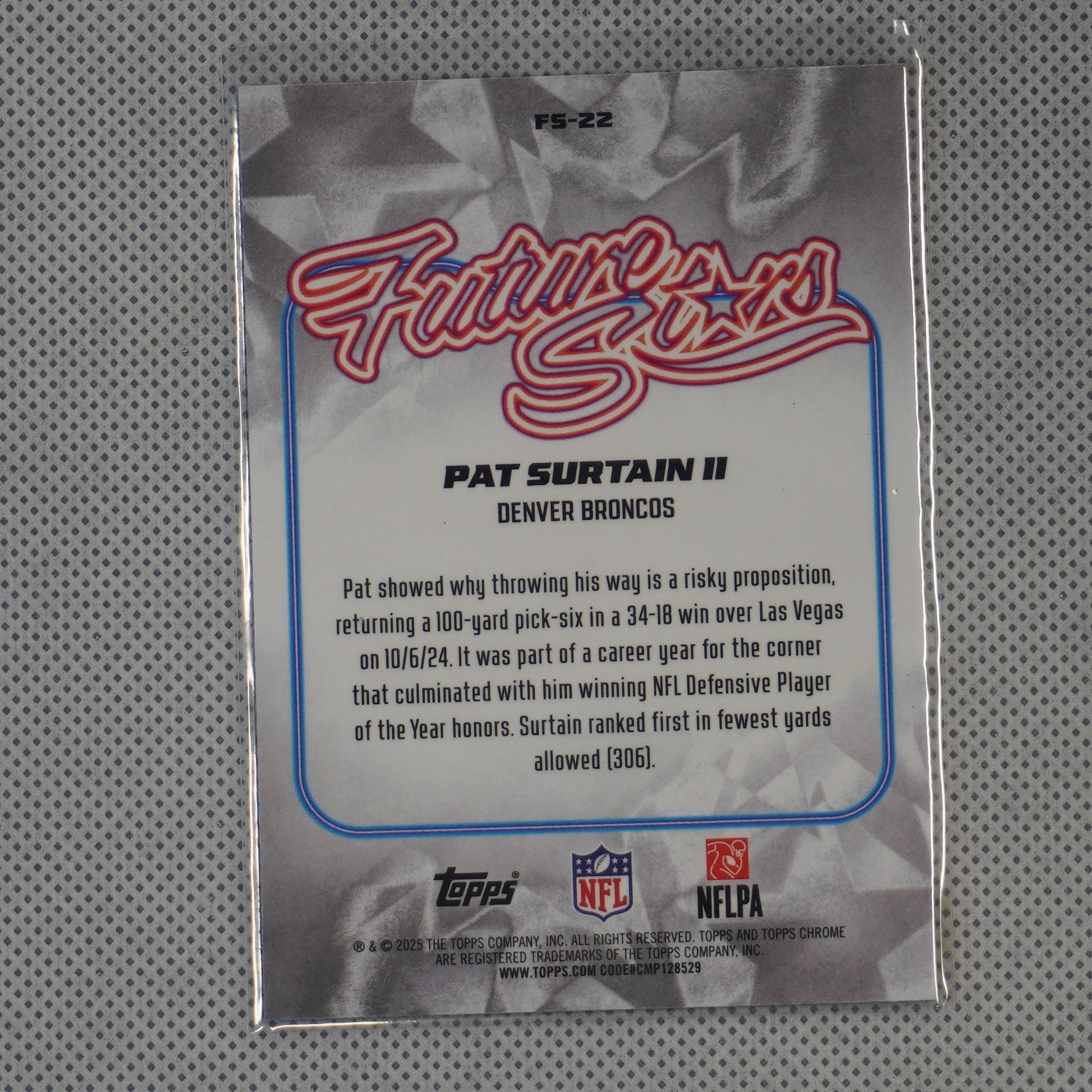 2025 Topps Chrome #FS-22 Patrick Surtain II Future Stars : Running Denver Broncos