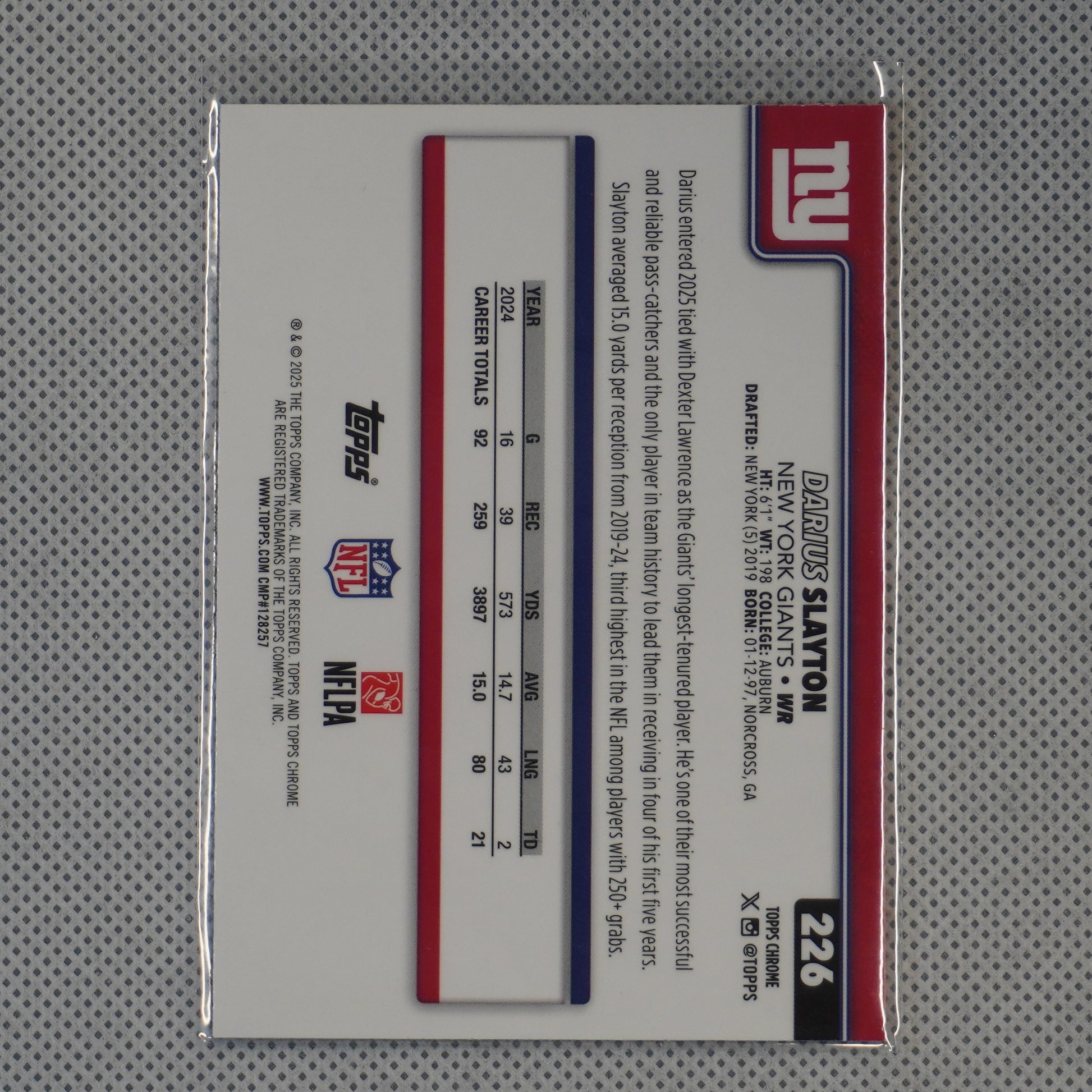 2025 Topps Chrome #226 Darius Slayton Prism Refractor New York Giants