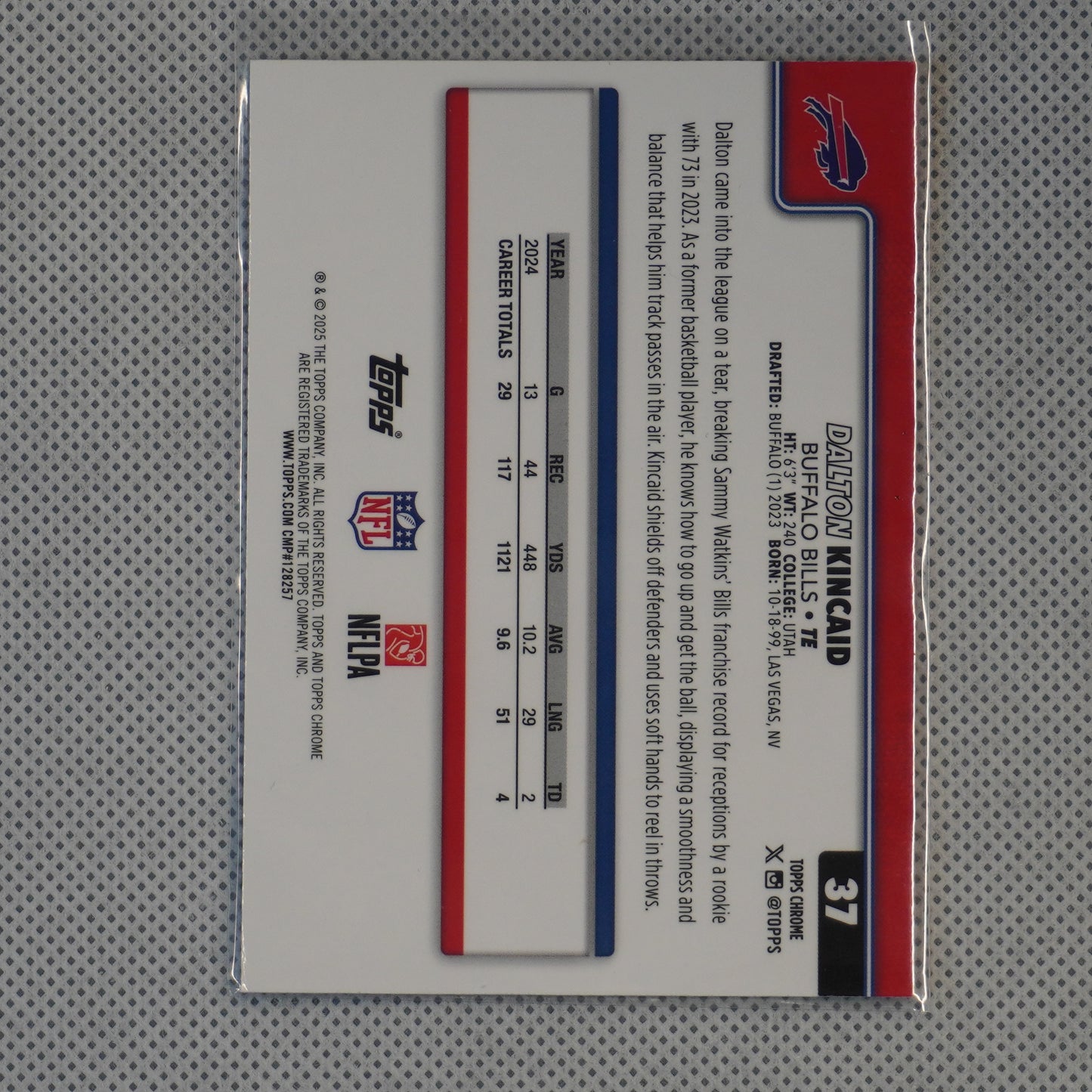 2025 Topps Chrome #37 Dalton Kincaid Buffalo Bills