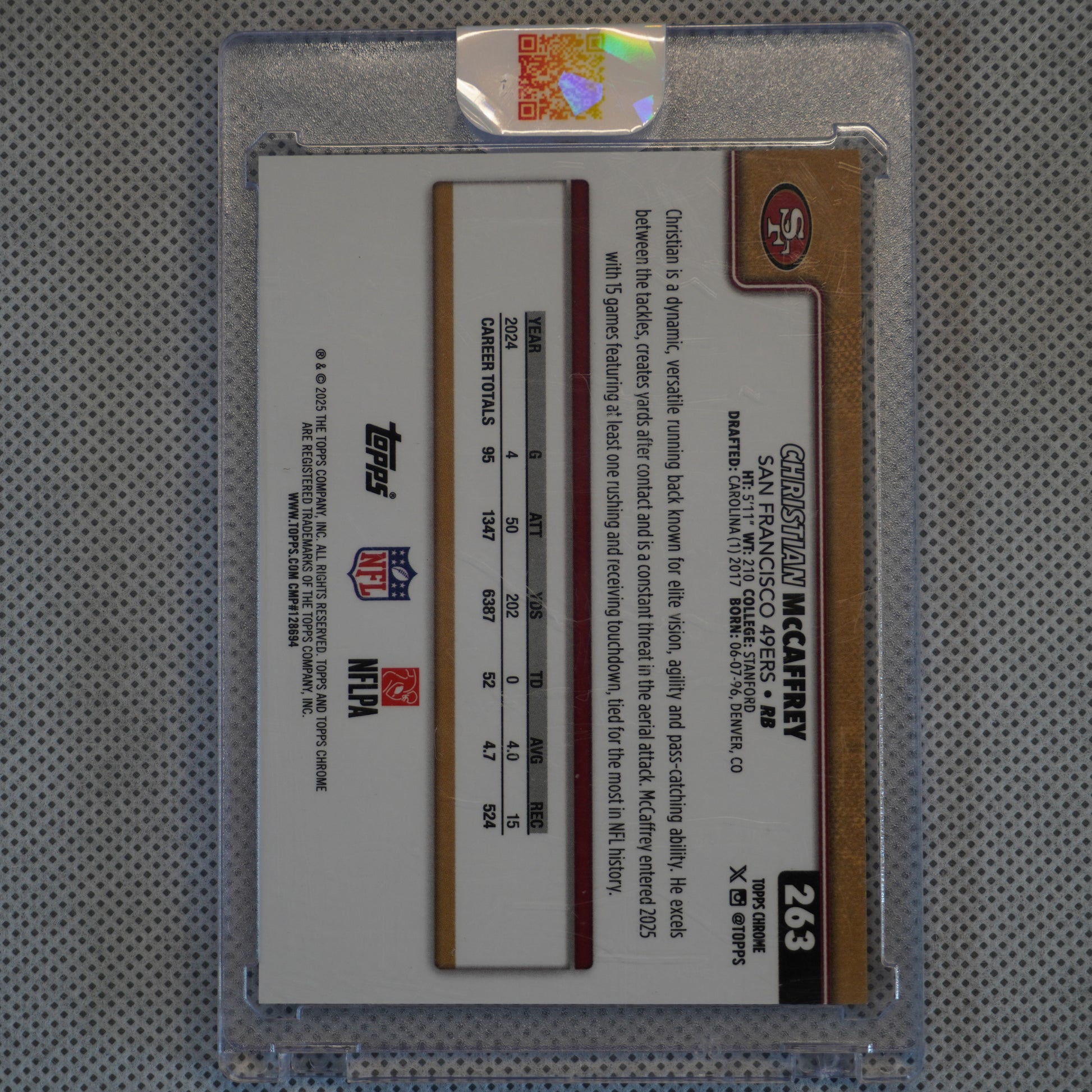 2025 Topps Chrome #263 Christian McCaffrey Gold Etch Refractor /50 San Francisco 49ers SN