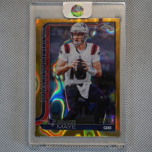2025 Topps Chrome #207 Drake Maye Gold Refractor Lava New England Patriots SN
