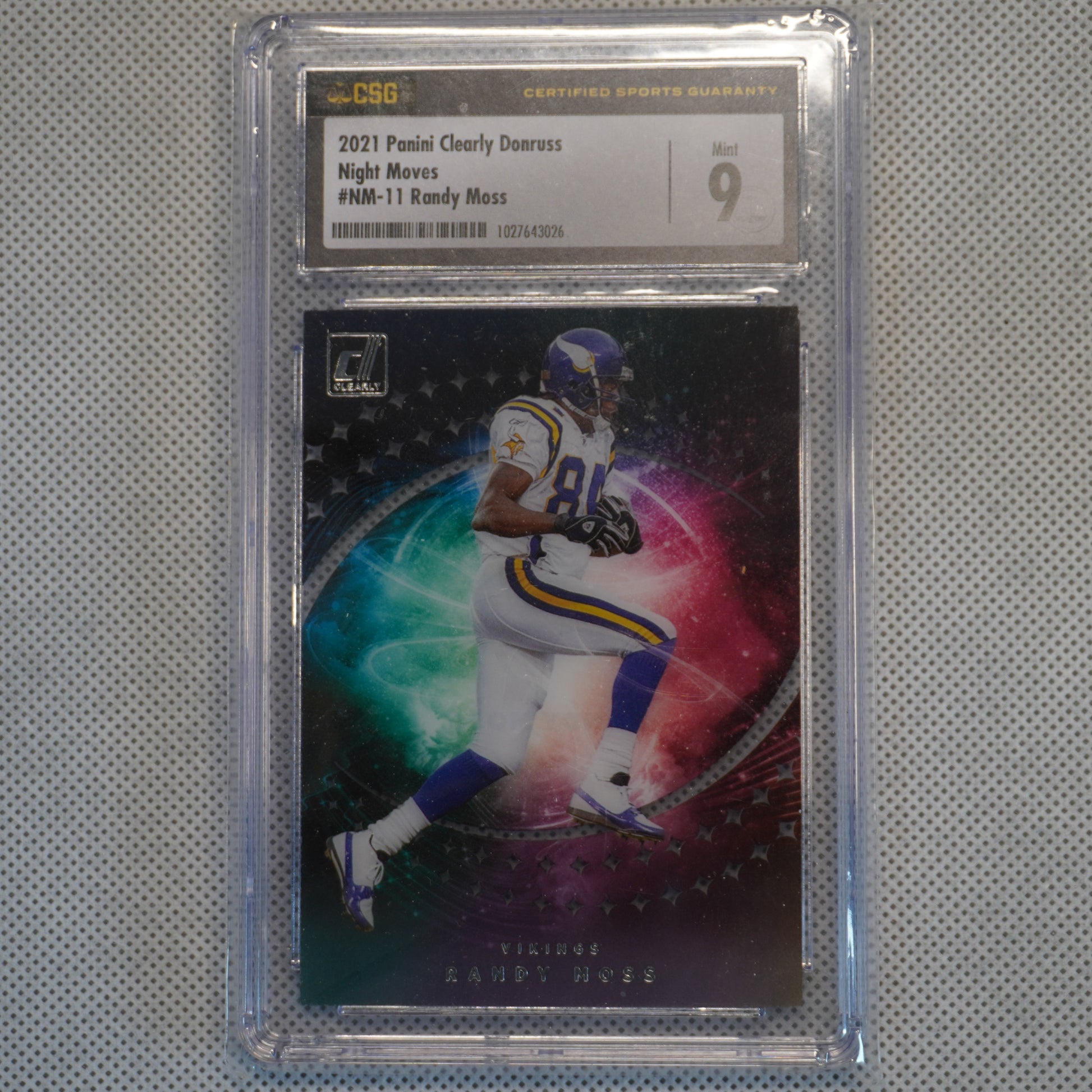 2021 Clearly Donruss #NM-11 Randy Moss Night Moves CSG 9 Minnesota Vikings