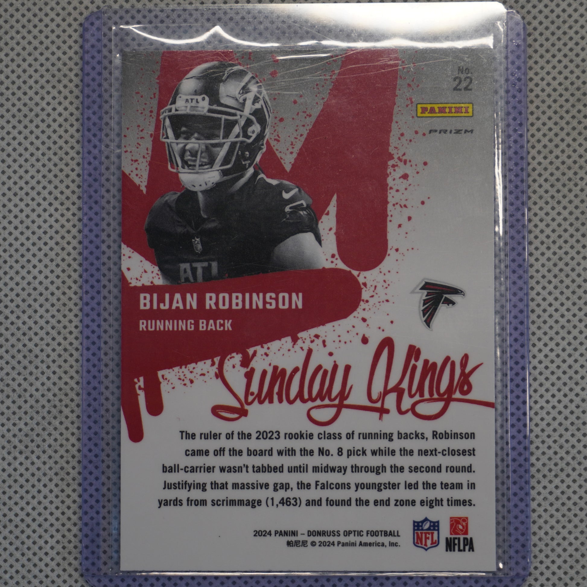 2024 Donruss Optic #22 Bijan Robinson Sunday Kings Atlanta Falcons