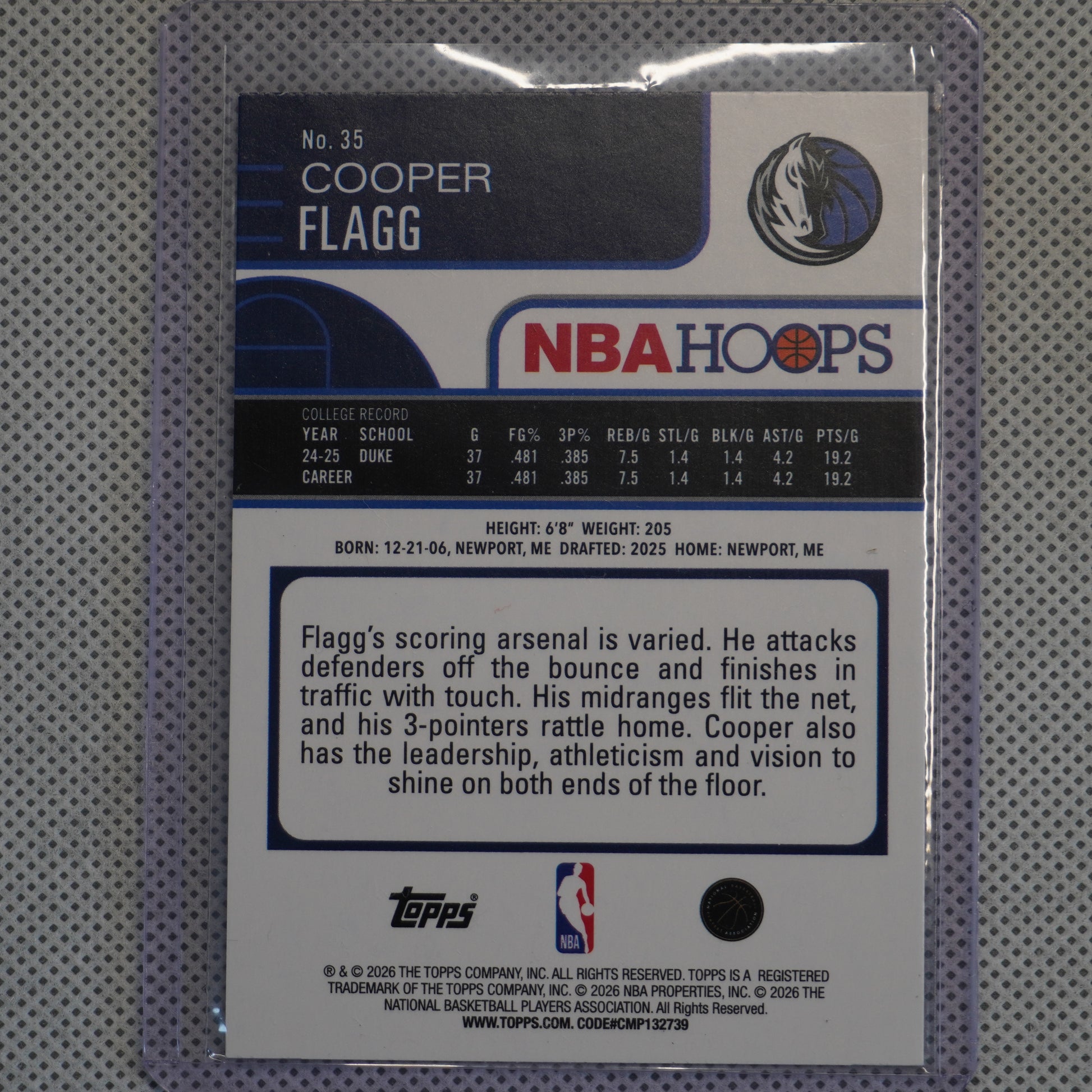 2025-26 Hoops #35 Cooper Flagg Rainbow Dallas Mavericks RC