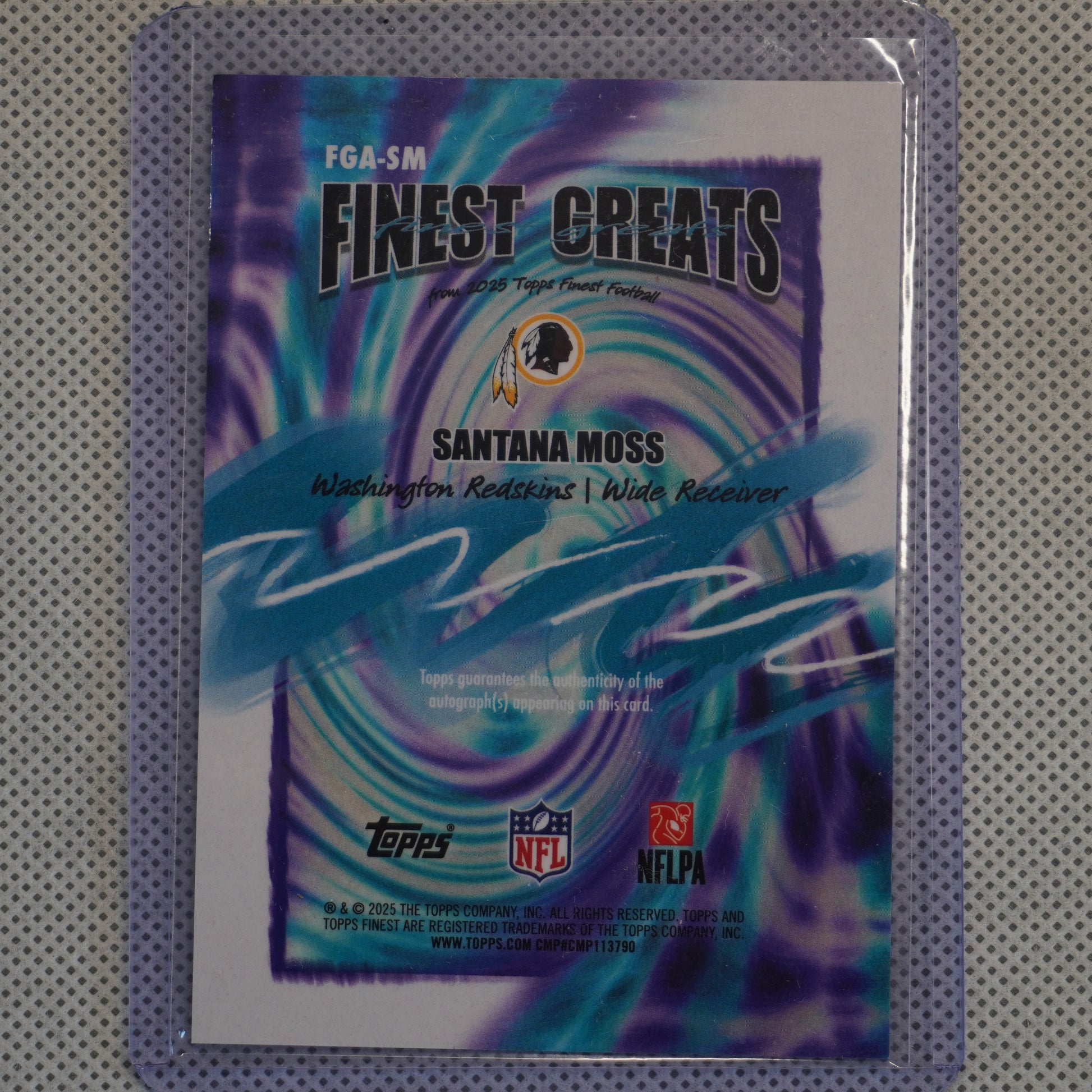 2025 Finest #FGA-SM Santana Moss Finest Greats Autographs Washington Redskins AU