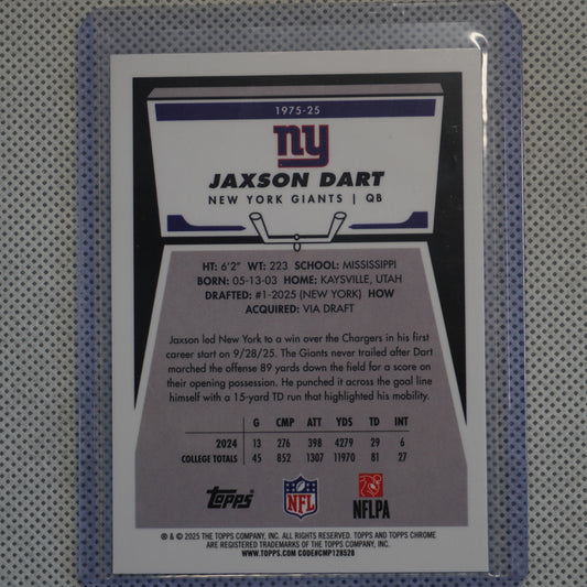 2025 Topps Chrome #1975-25 Jaxson Dart 1975 Topps New York Giants