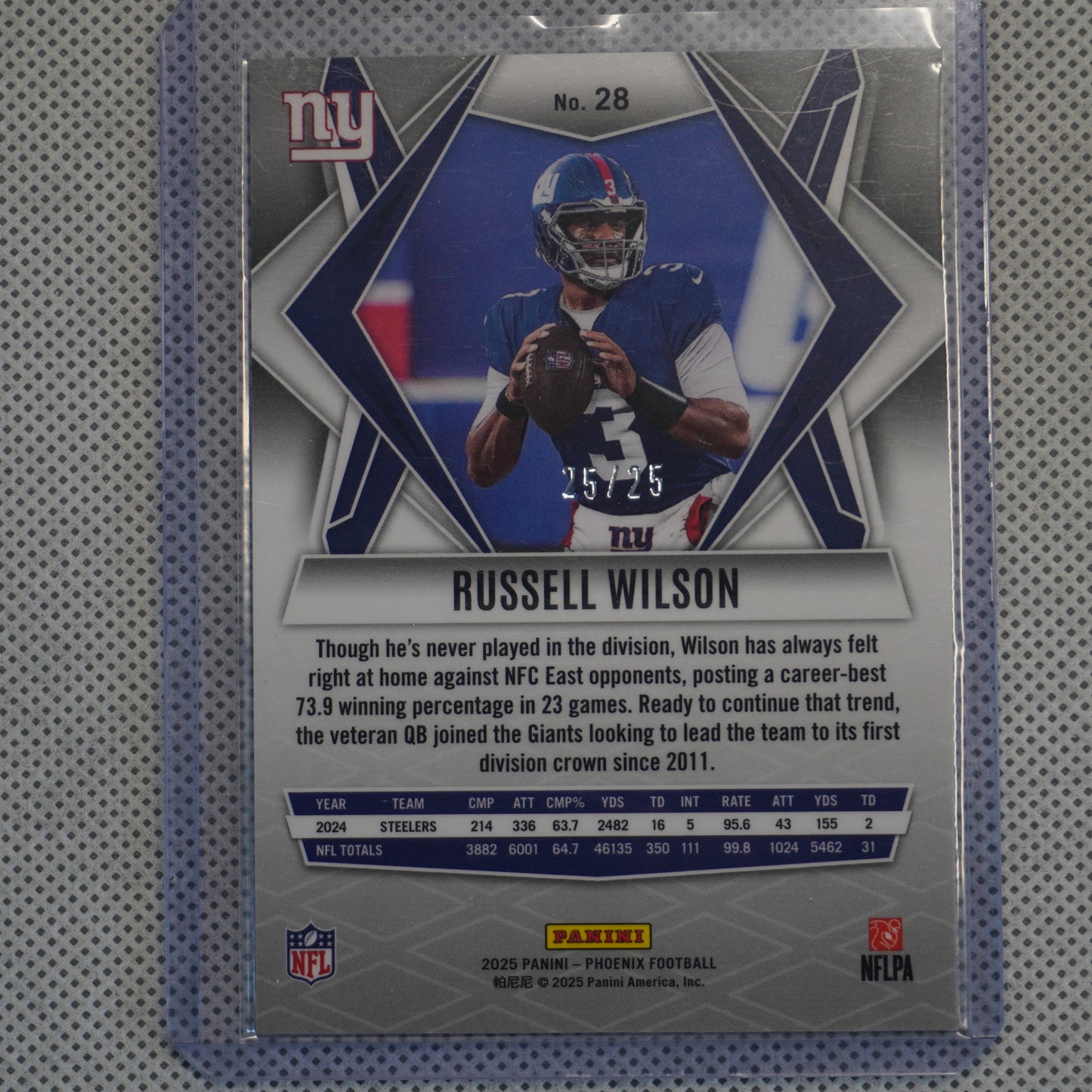 2025 Panini Phoenix #28 Russell Wilson Ash Mojo Prizm Bookend New York Giants SN