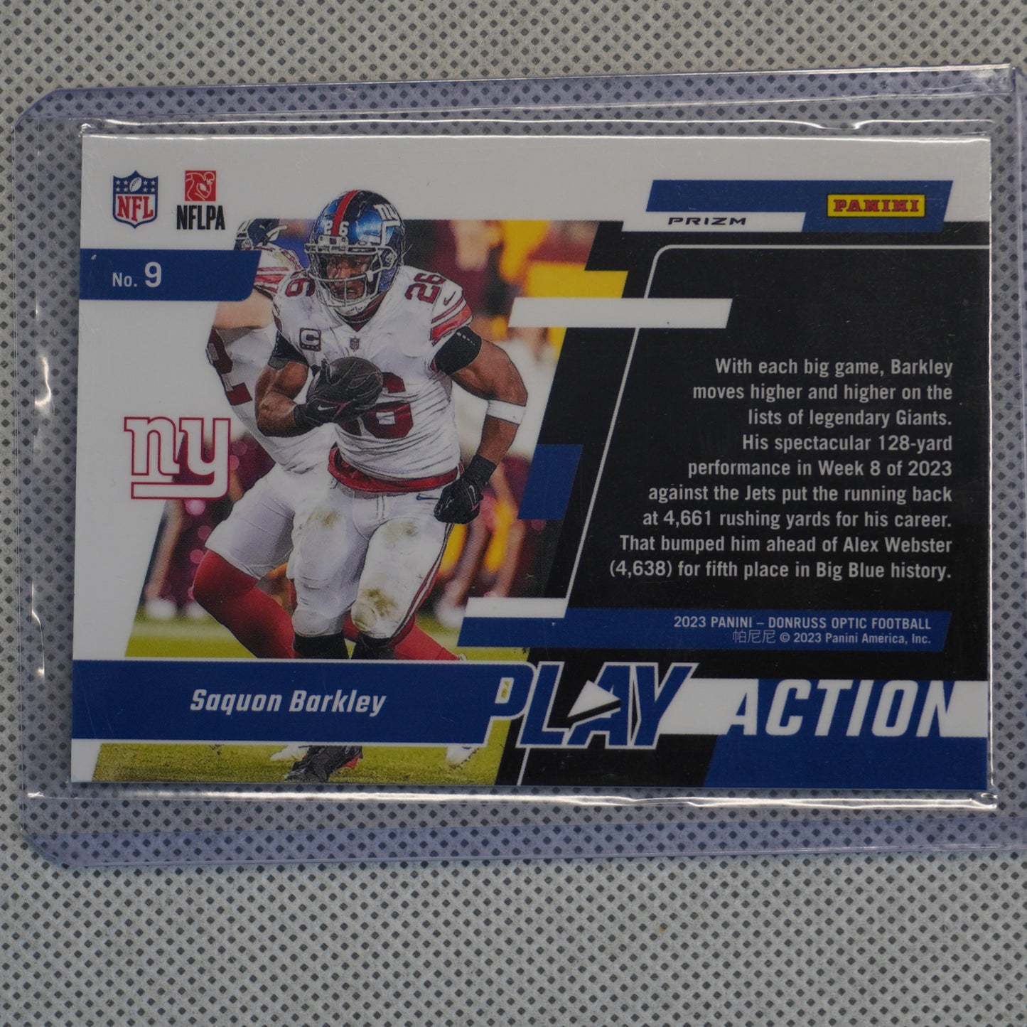 2023 Donruss Optic #9 Saquon Barkley Play Action Silver New York Giants