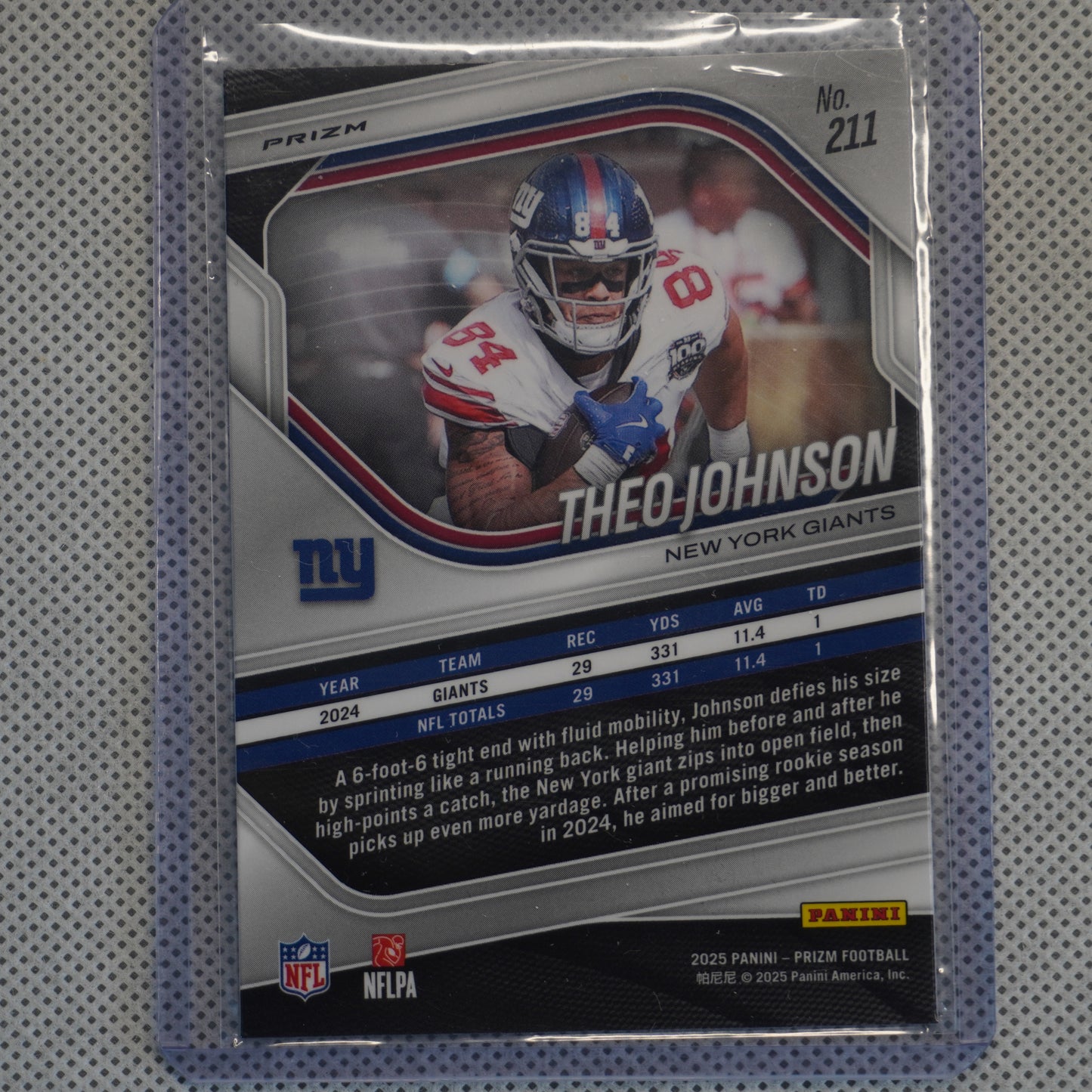 2025 Panini Prizm #211 Theo Johnson Silver New York Giants