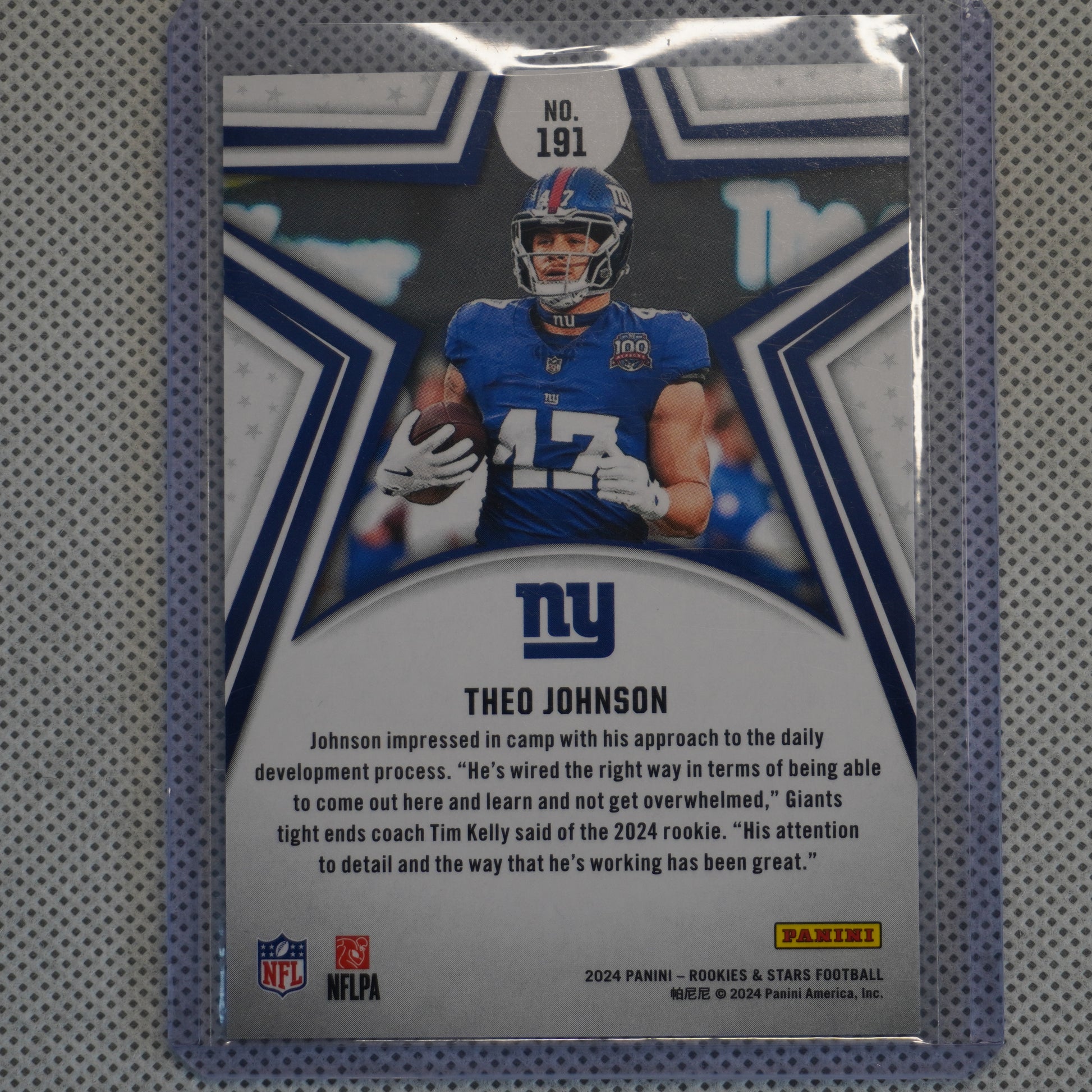 2024 Panini Rookies & Stars #191 Theo Johnson Purple #/299 New York Giants SN