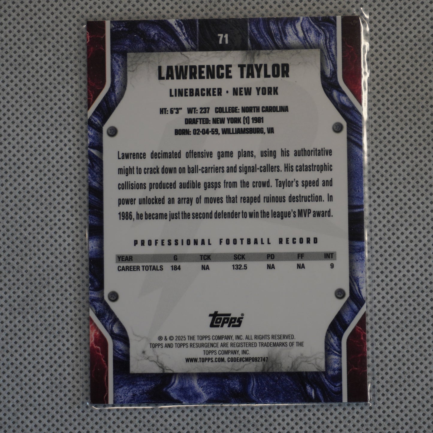 2024 Topps Resurgence #71 Lawrence Taylor New York Giants
