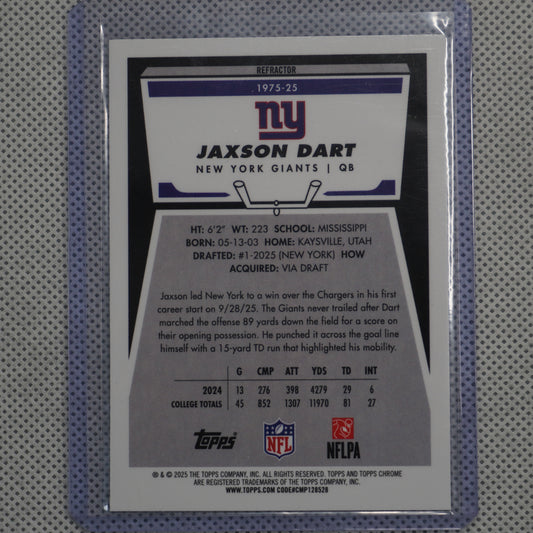 2025 Topps Chrome #1975-25 Jaxson Dart 1975 Topps Refractor New York Giants