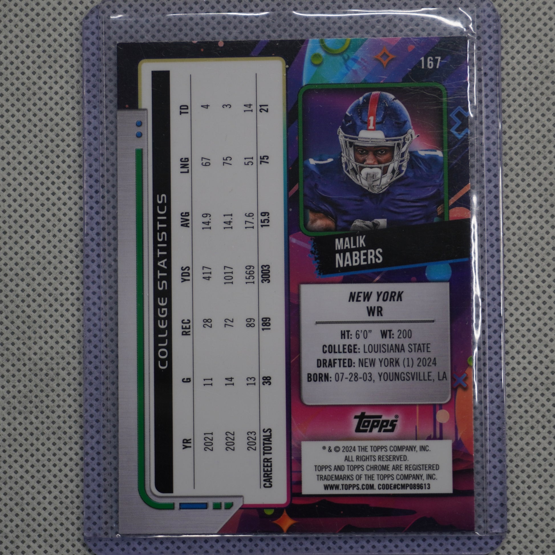 2024 Topps Chrome Cosmic #167 Malik Nabers New York Giants RC