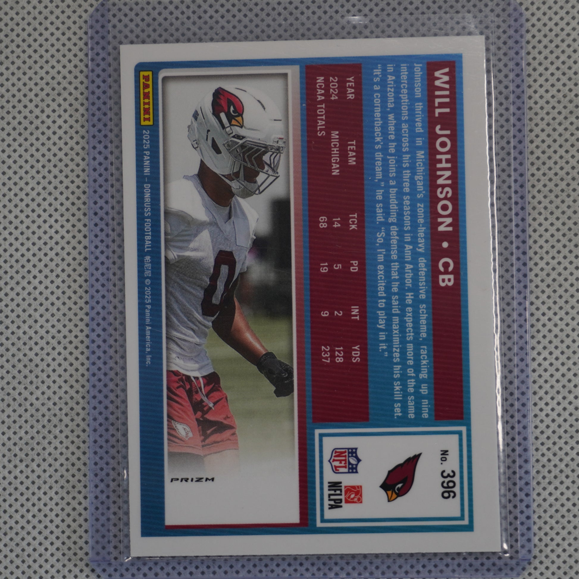 2025 Donruss #396 Will Johnson Optic Rated Rookies Preview Red Wave Arizona Cardinals RC