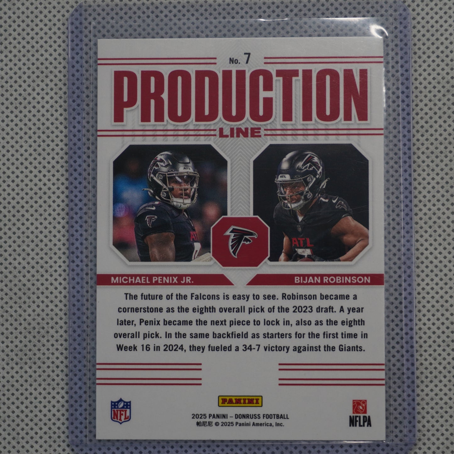 2025 Donruss #7 Bijan Robinson / Michael Penix Jr. Production Line Atlanta Falcons