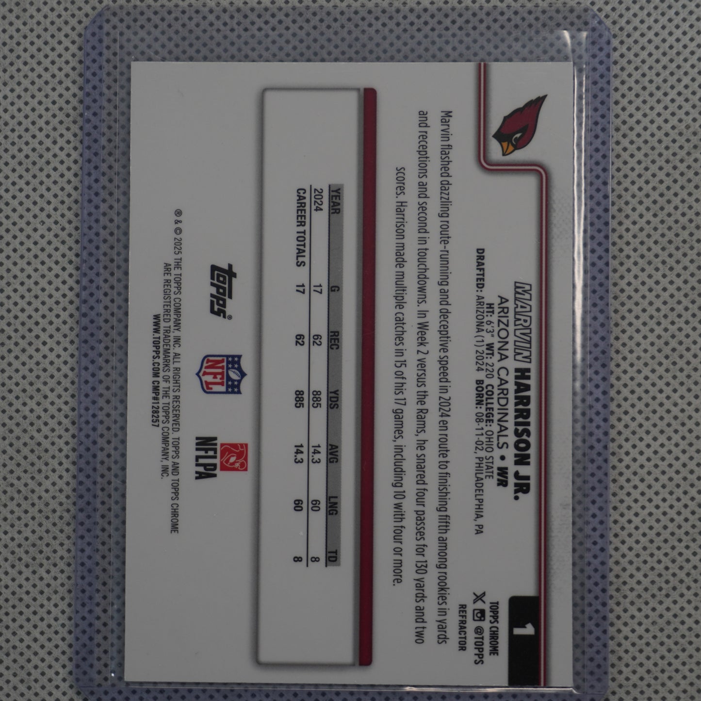 2025 Topps Chrome #1 Marvin Harrison Jr. Refractor Arizona Cardinals