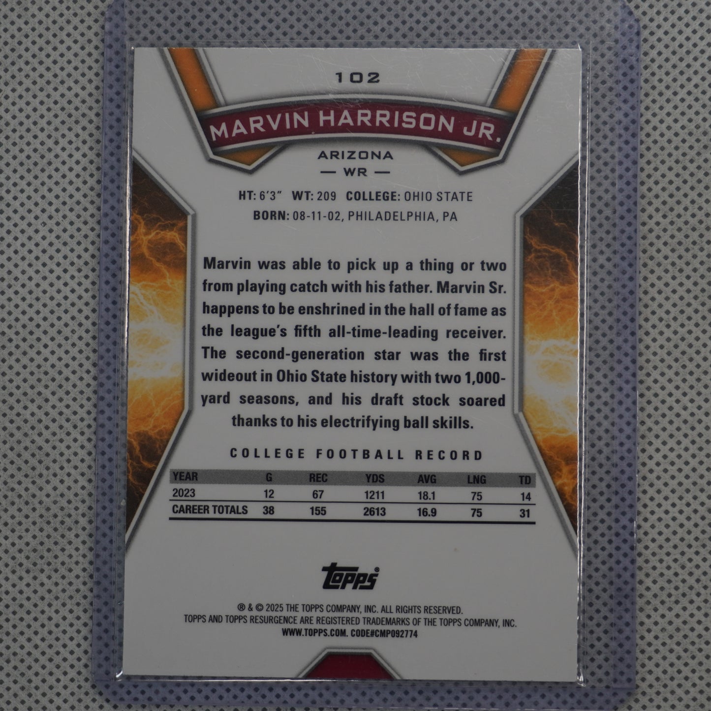 2024 Topps Resurgence #102 Marvin Harrison Jr. Navy Surge #/275 Arizona Cardinals SN,RC
