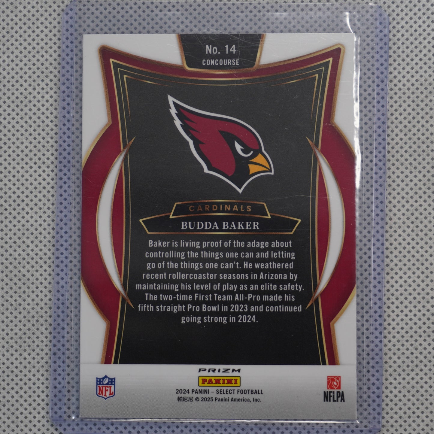 2024 Panini Select #14 Budda Baker White Prizm Shock #/199 Arizona Cardinals SN