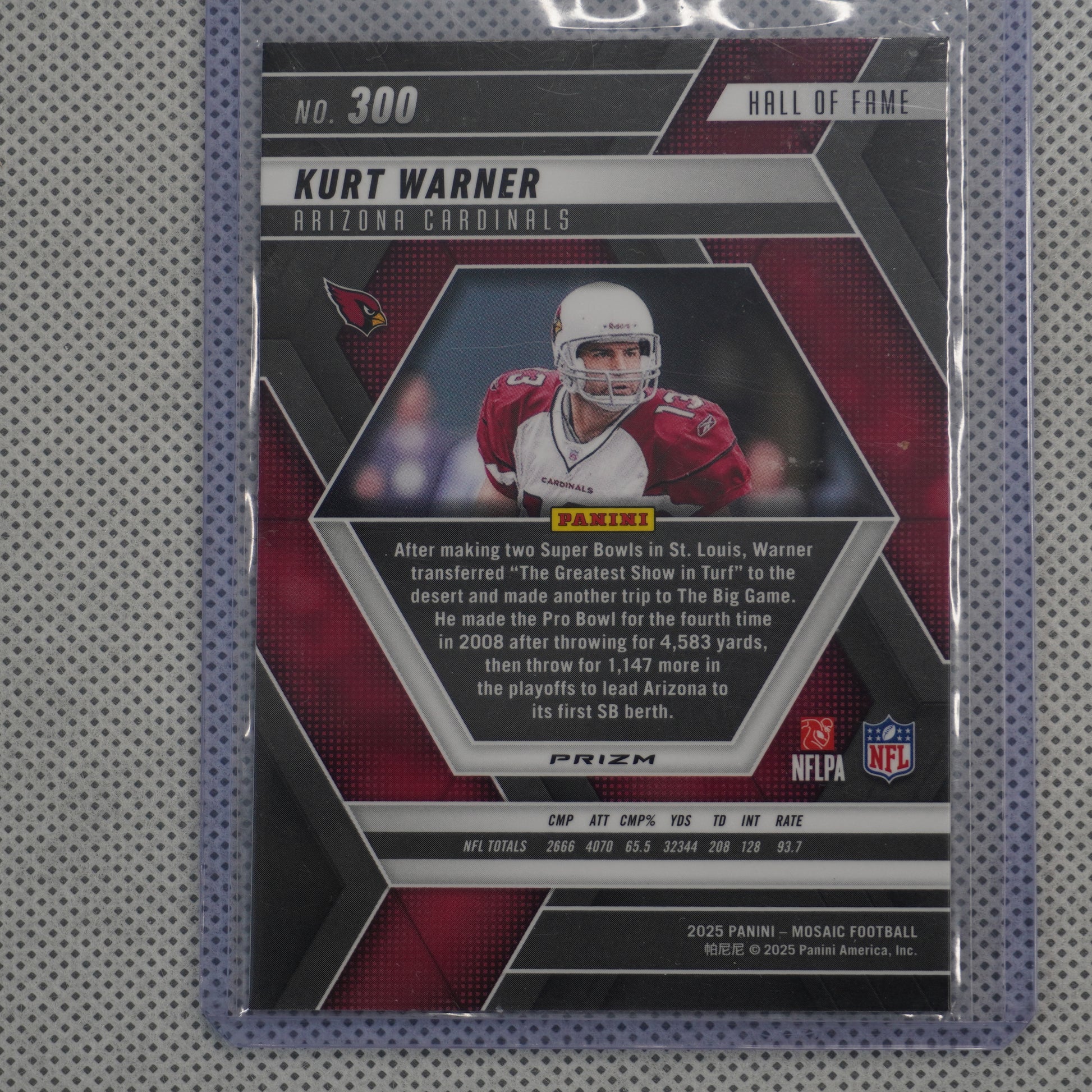 2025 Panini Mosaic #300 Kurt Warner Mosaic Camo Pink Arizona Cardinals