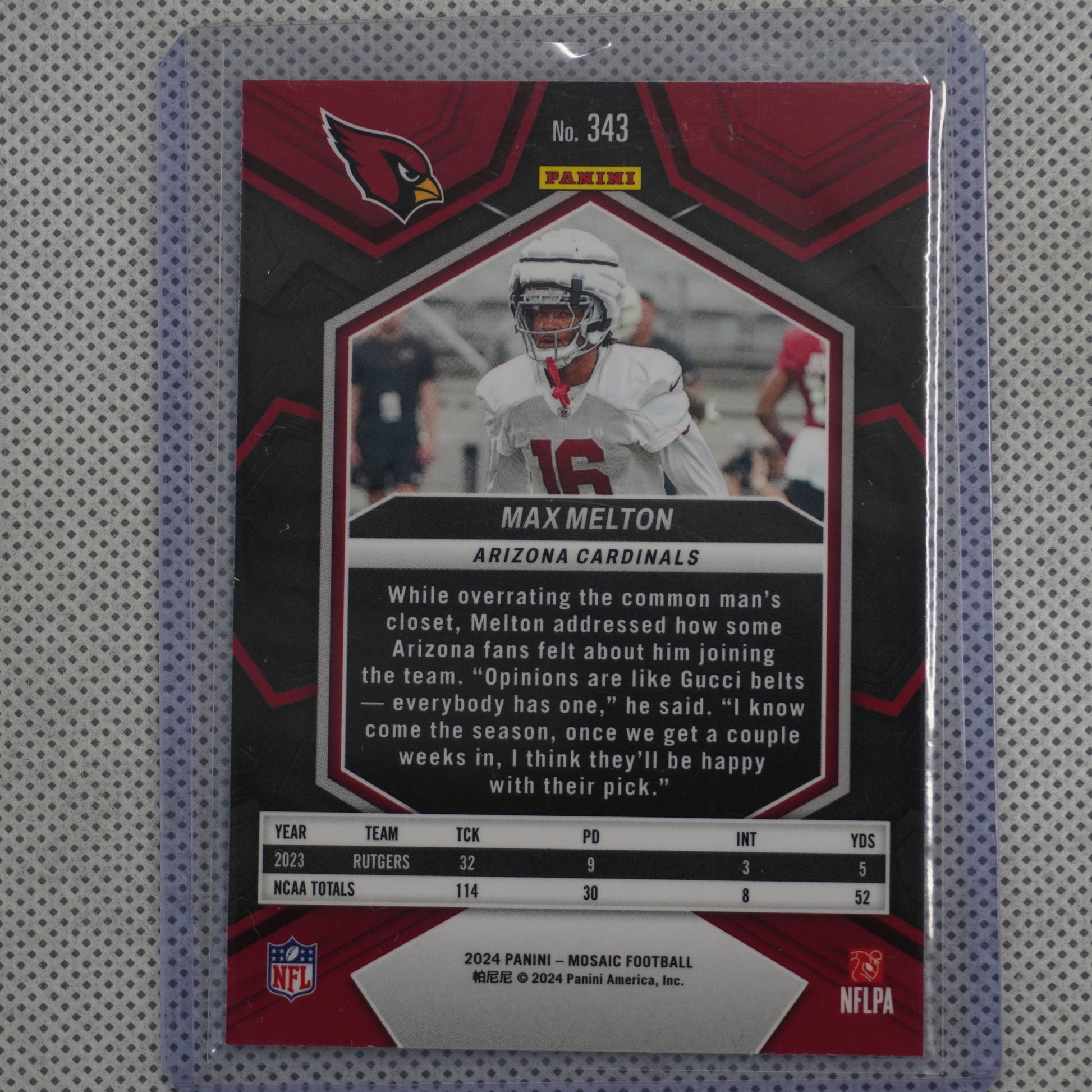 2024 Panini Mosaic #343 Max Melton Arizona Cardinals RC
