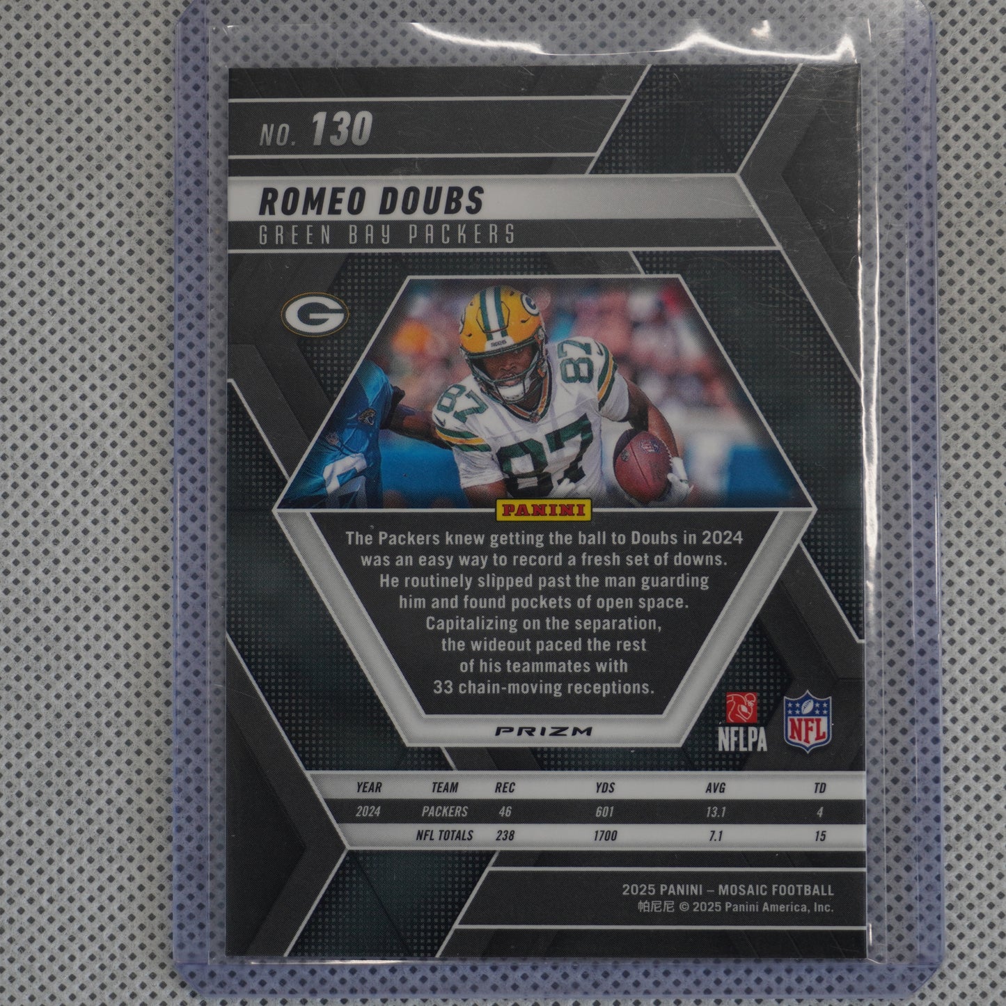 2025 Panini Mosaic #130 Romeo Doubs Mosaic Camo Pink Green Bay Packers