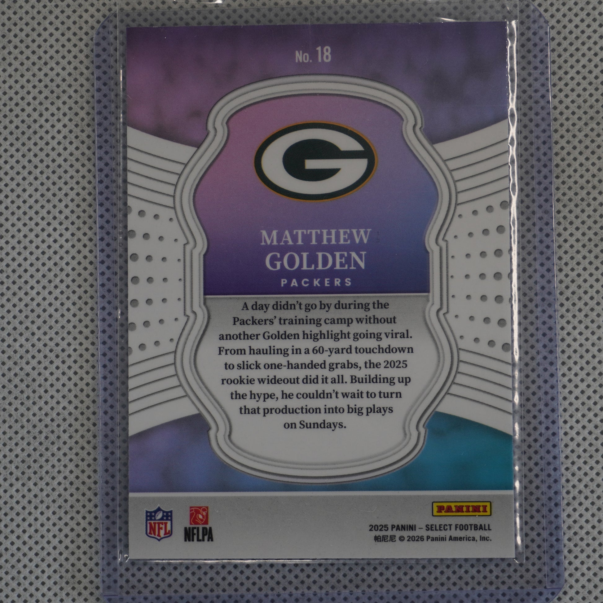 2025 Panini Select #18 Matthew Golden Select Certified Rookies Green Bay Packers