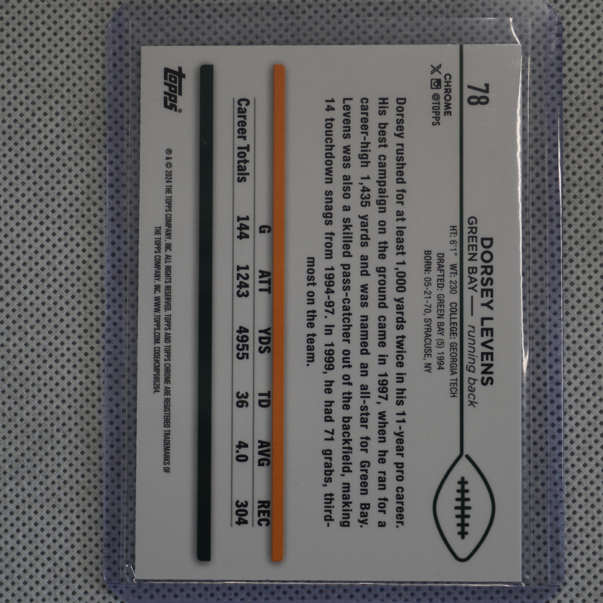 2024 Topps Chrome #78 Dorsey Levens Teal Refractor #/250 Green Bay Packers SN