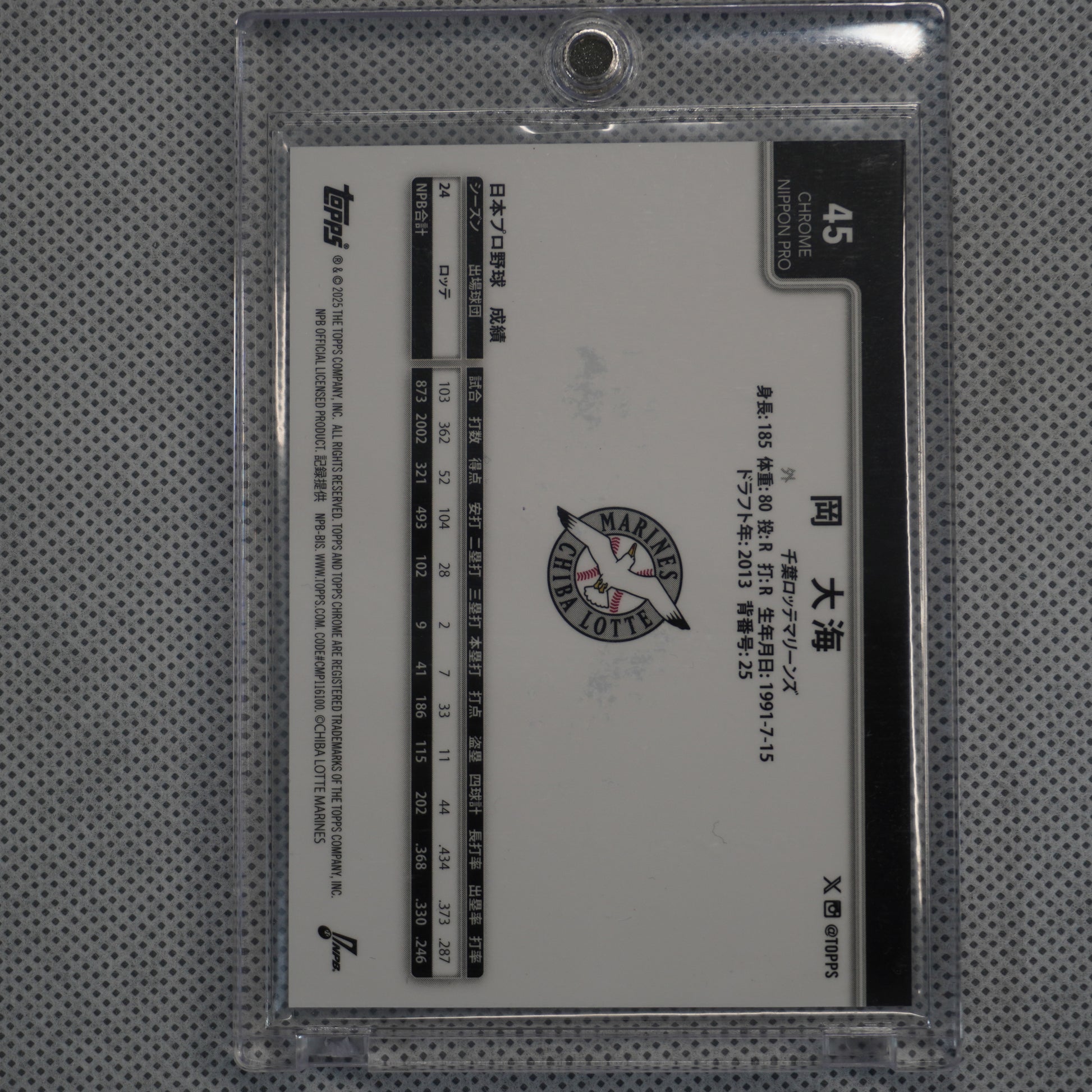 2025 Topps Chrome NPB #45 Hiromi Oka Sakura Refractor #/15 Chiba Lotte Marines SN