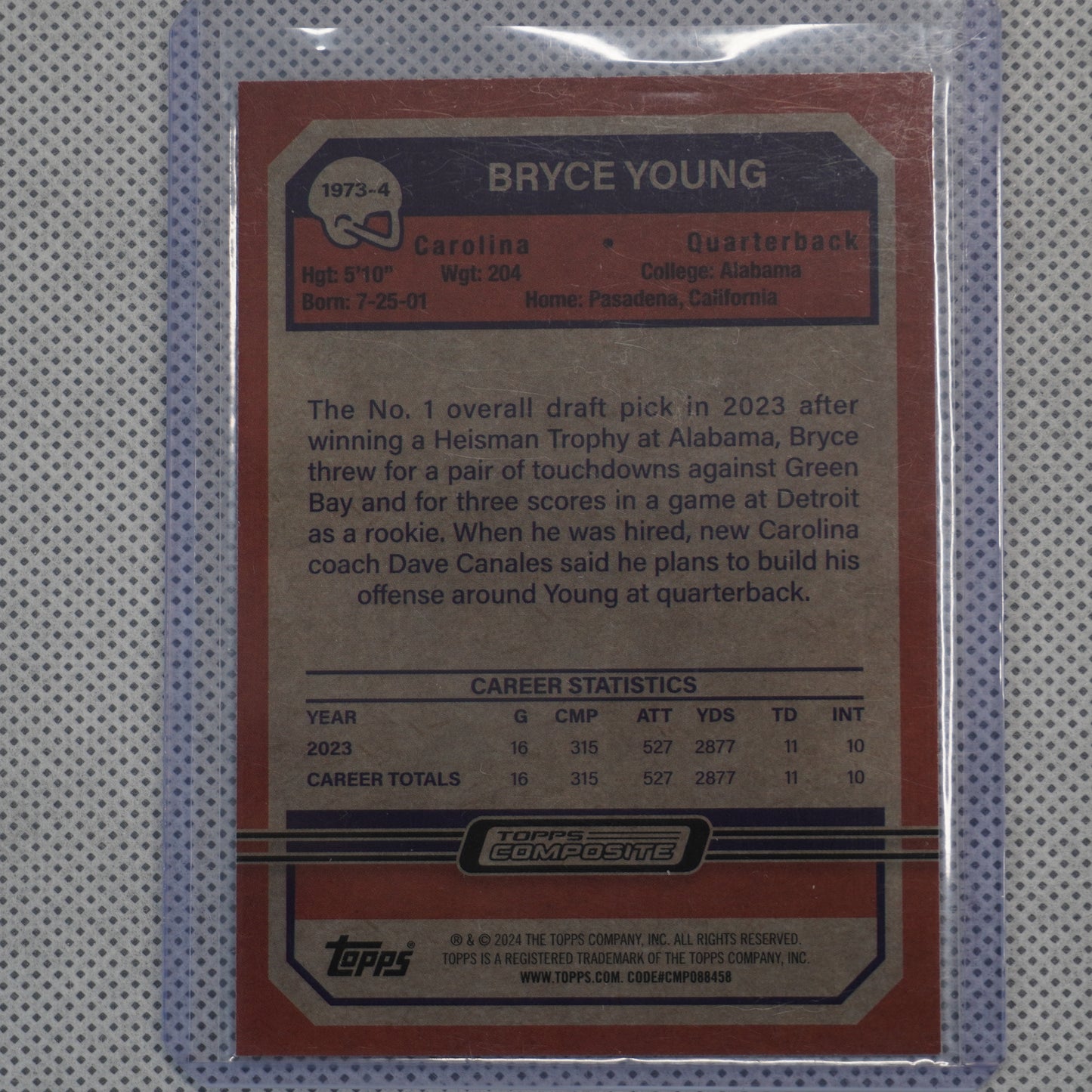 2023 Topps Composite #1973-4 Bryce Young 1973 Topps Football Carolina Panthers
