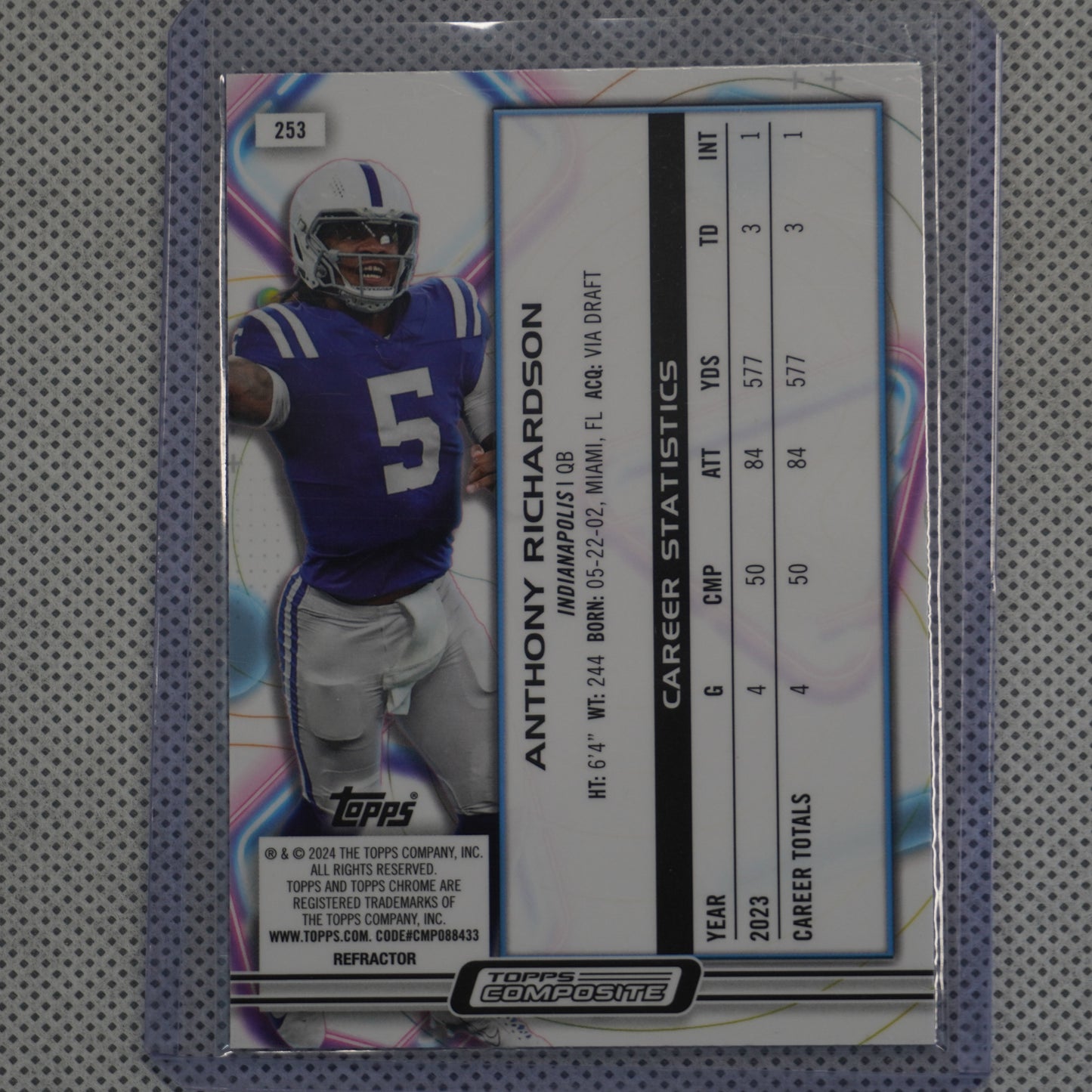 2023 Topps Composite #253 Anthony Richardson Cosmic Chrome Refractor Indianapolis Colts RC