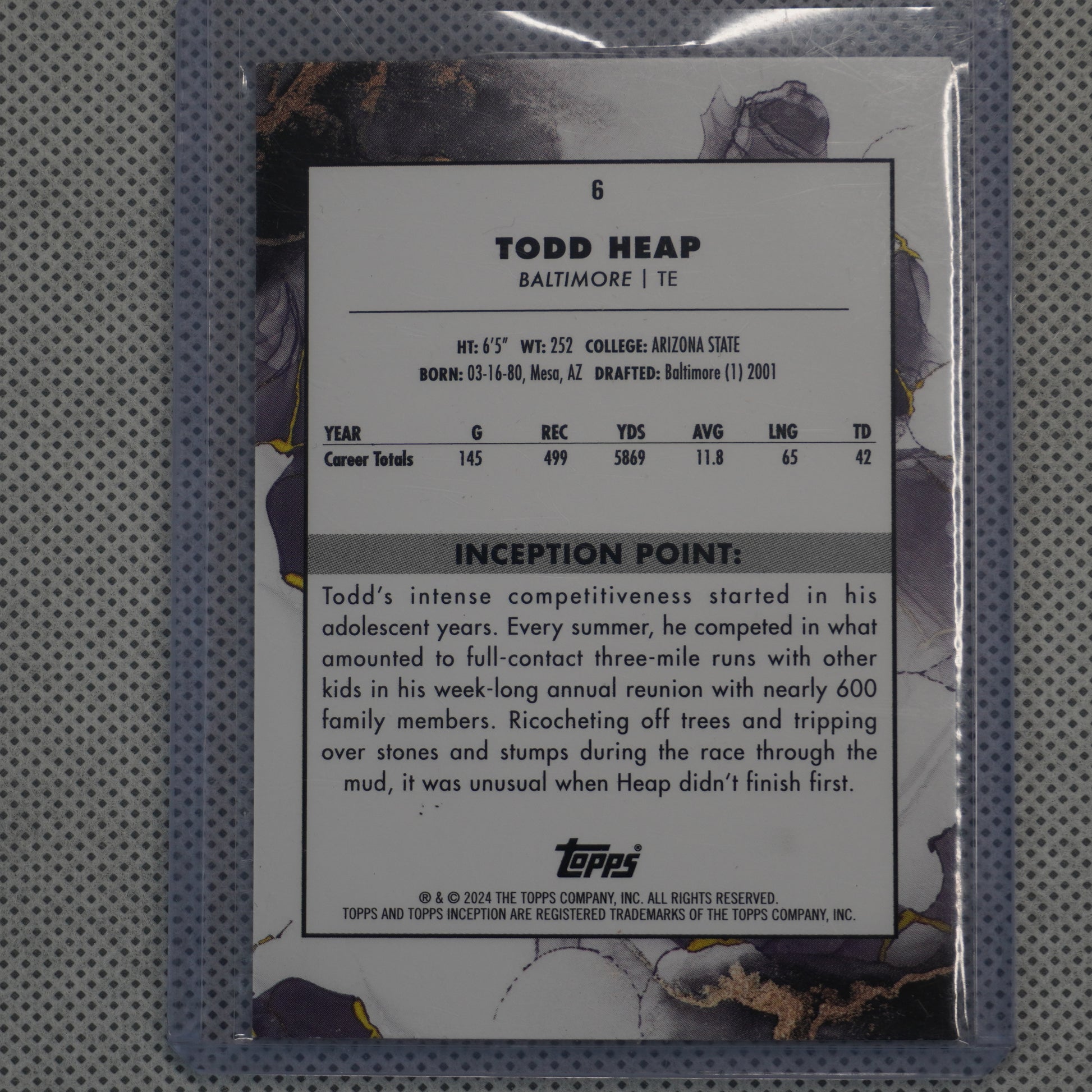 2024 Topps Inception #6 Todd Heap Magenta #/99 Baltimore Ravens SN