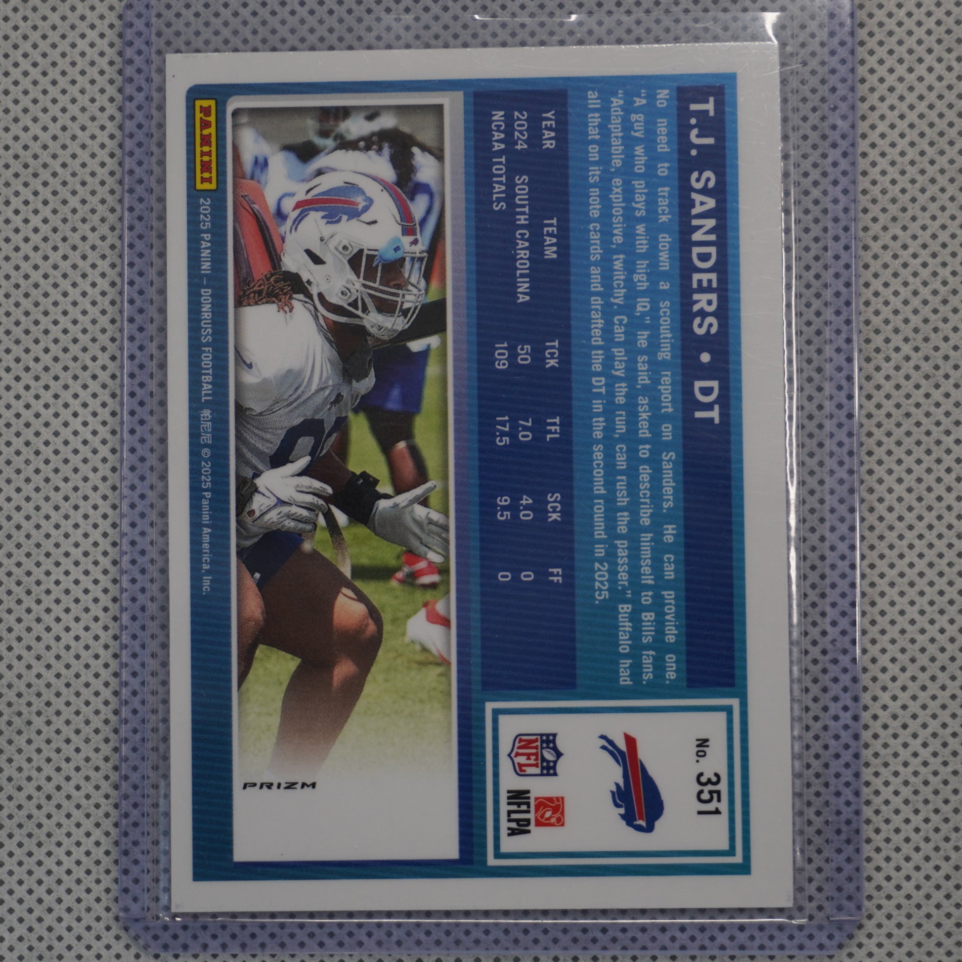 2025 Donruss #351 T.J. Sanders Optic Rated Rookies Preview Pink Buffalo Bills RC