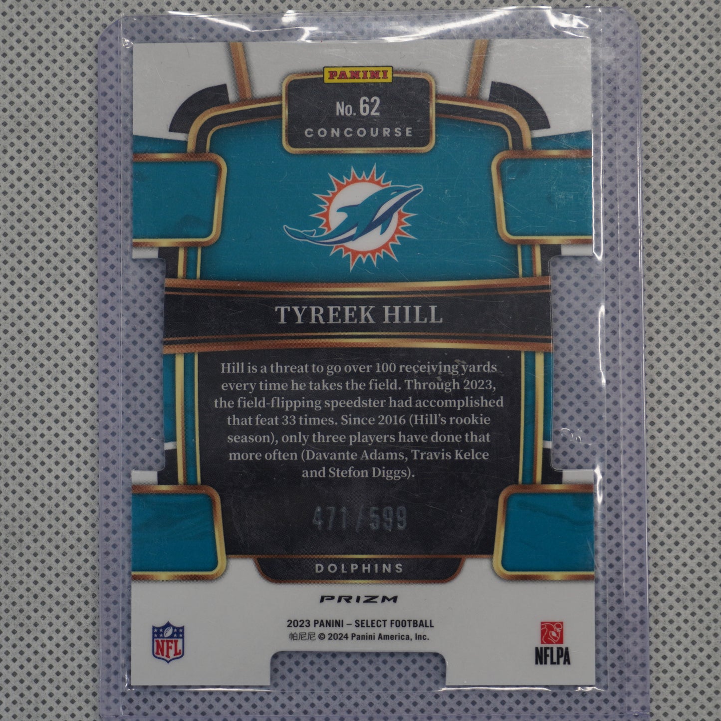 2023 Panini Select #62 Tyreek Hill Neon Green Prizms Die Cuts #/599 Miami Dolphins SN