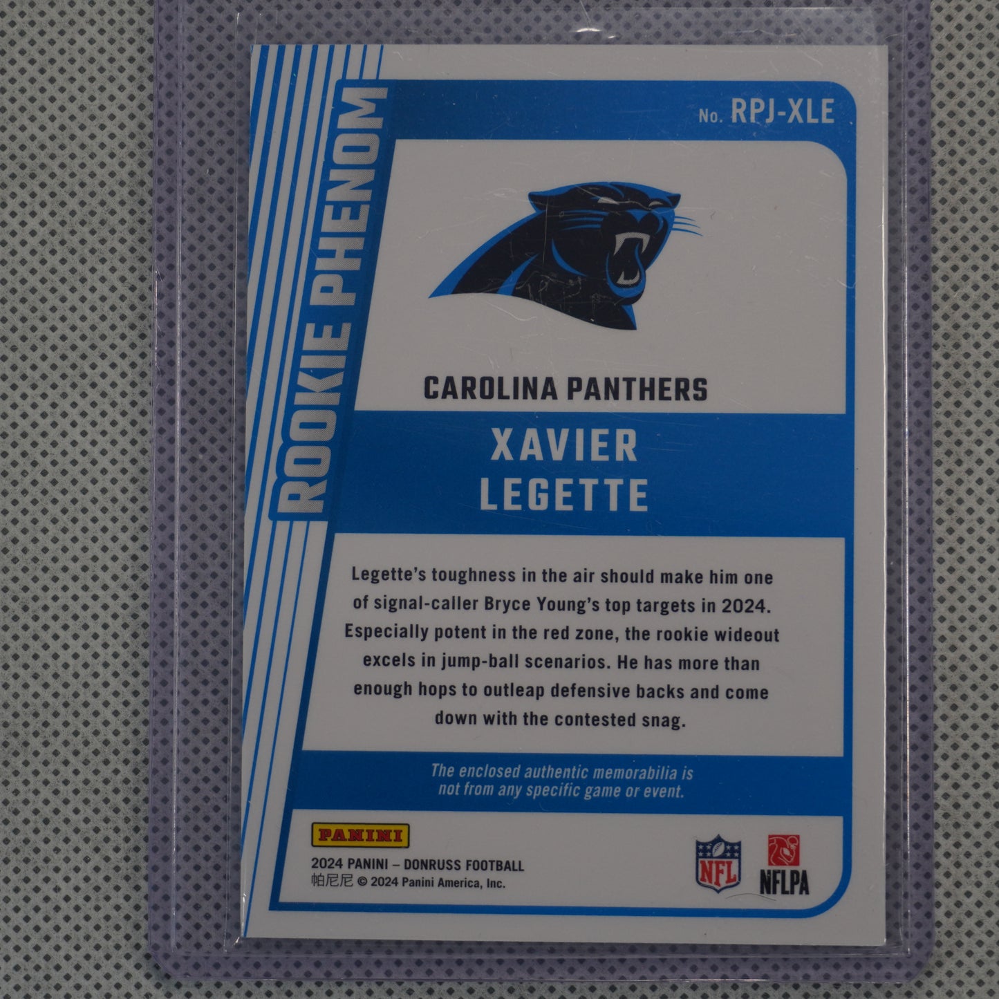 2024 Donruss #RPJ-JSA Ja'Tavion Sanders Rookie Phenom Jerseys Carolina Panthers MEM