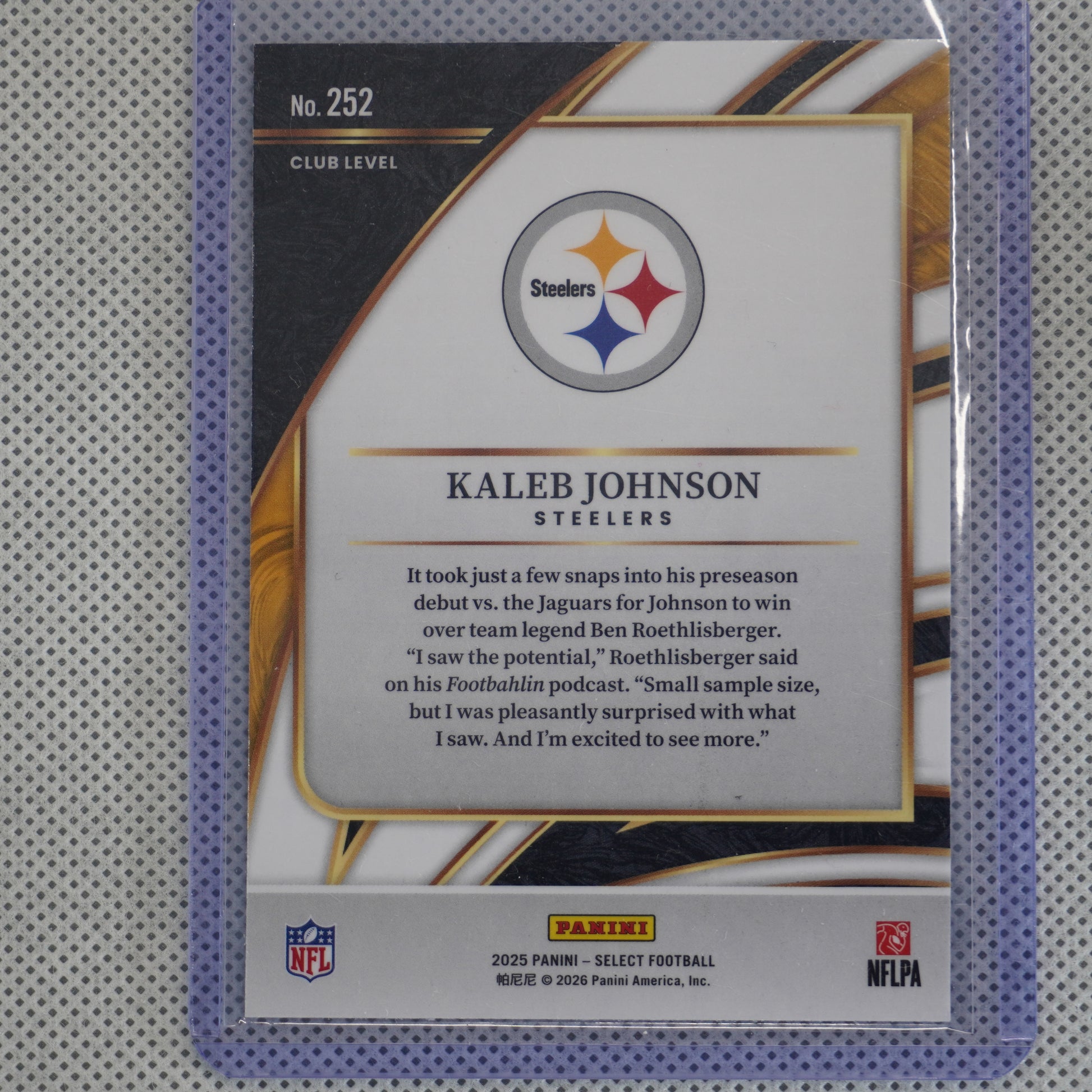 2025 Panini Select #252 Kaleb Johnson Pittsburgh Steelers RC