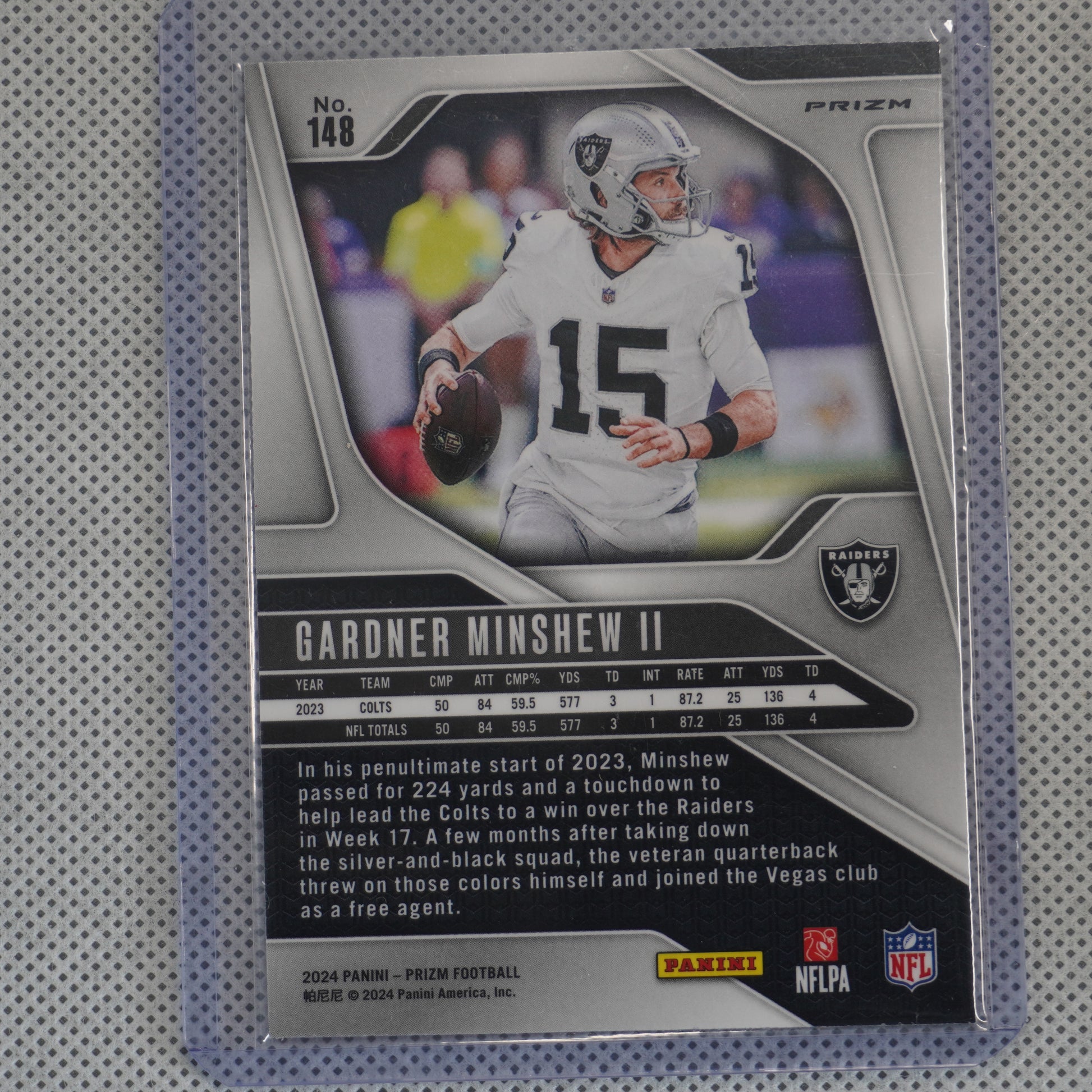 2024 Panini Prizm #148 Gardner Minshew II Lazer Las Vegas Raiders