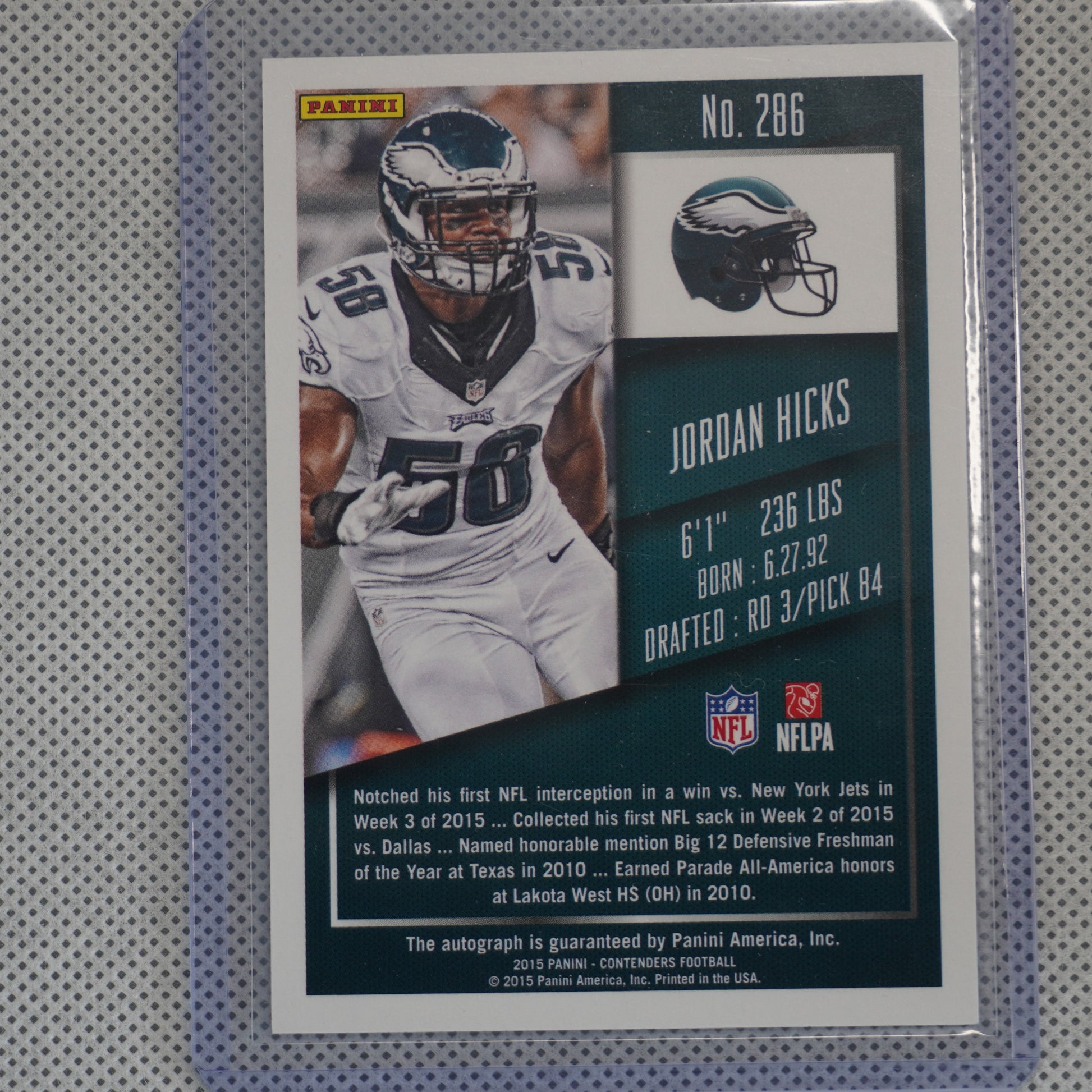 2015 Panini Contenders #286 Jordan Hicks Philadelphia Eagles RC,AU