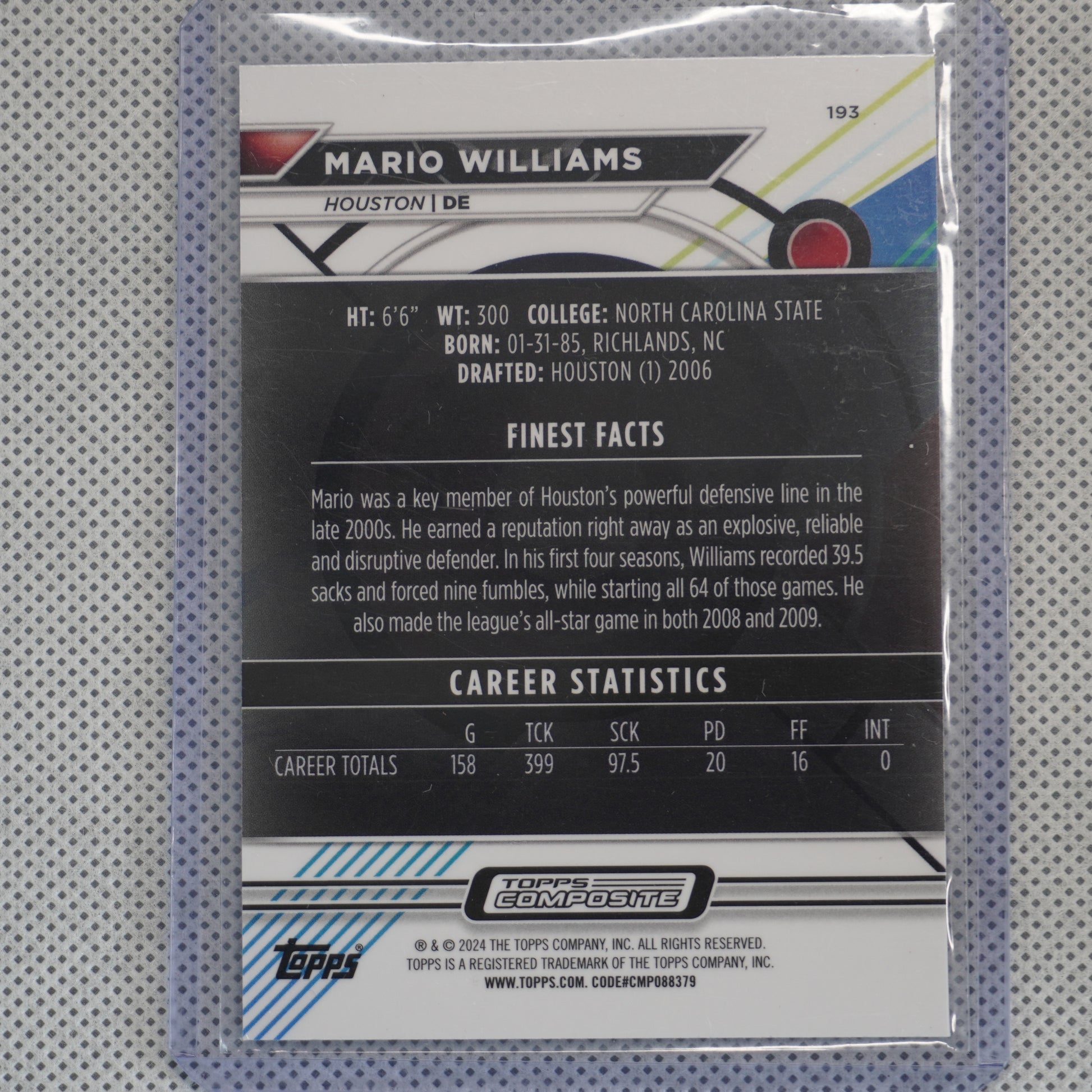 2023 Topps Composite #193 Mario Williams Finest Checkerboard Refractor Houston Texans