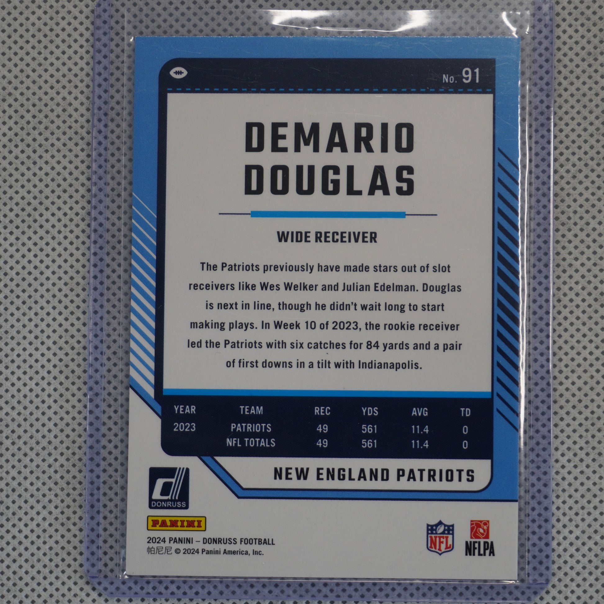 2024 Donruss #91 Demario Douglas Press Proof Purple New England Patriots