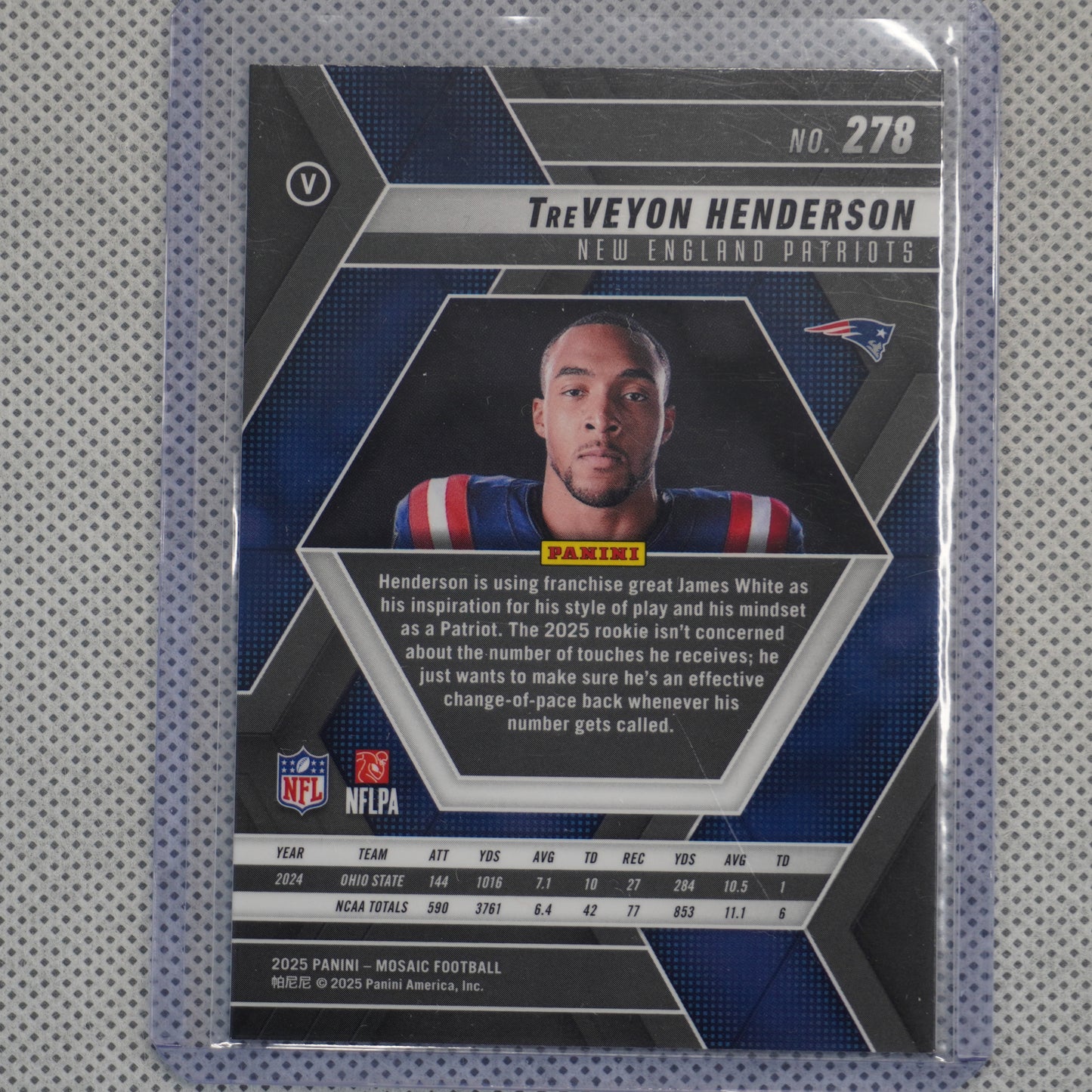 2025 Panini Mosaic #278 TreVeyon Henderson Mosaic Vari New England Patriots RC