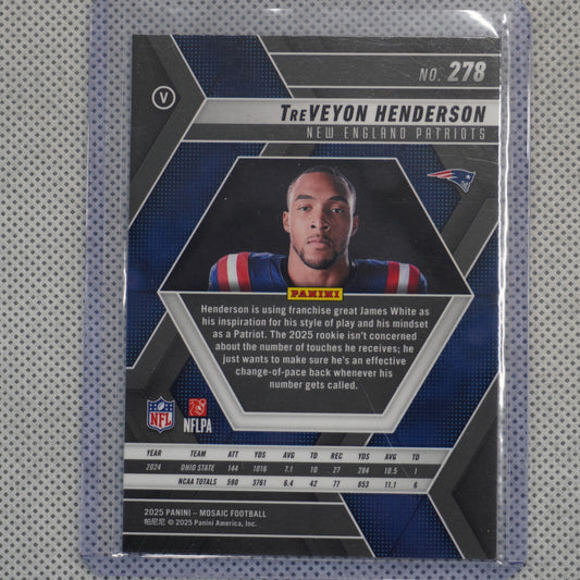 2025 Panini Mosaic #278 TreVeyon Henderson Mosaic Vari New England Patriots RC
