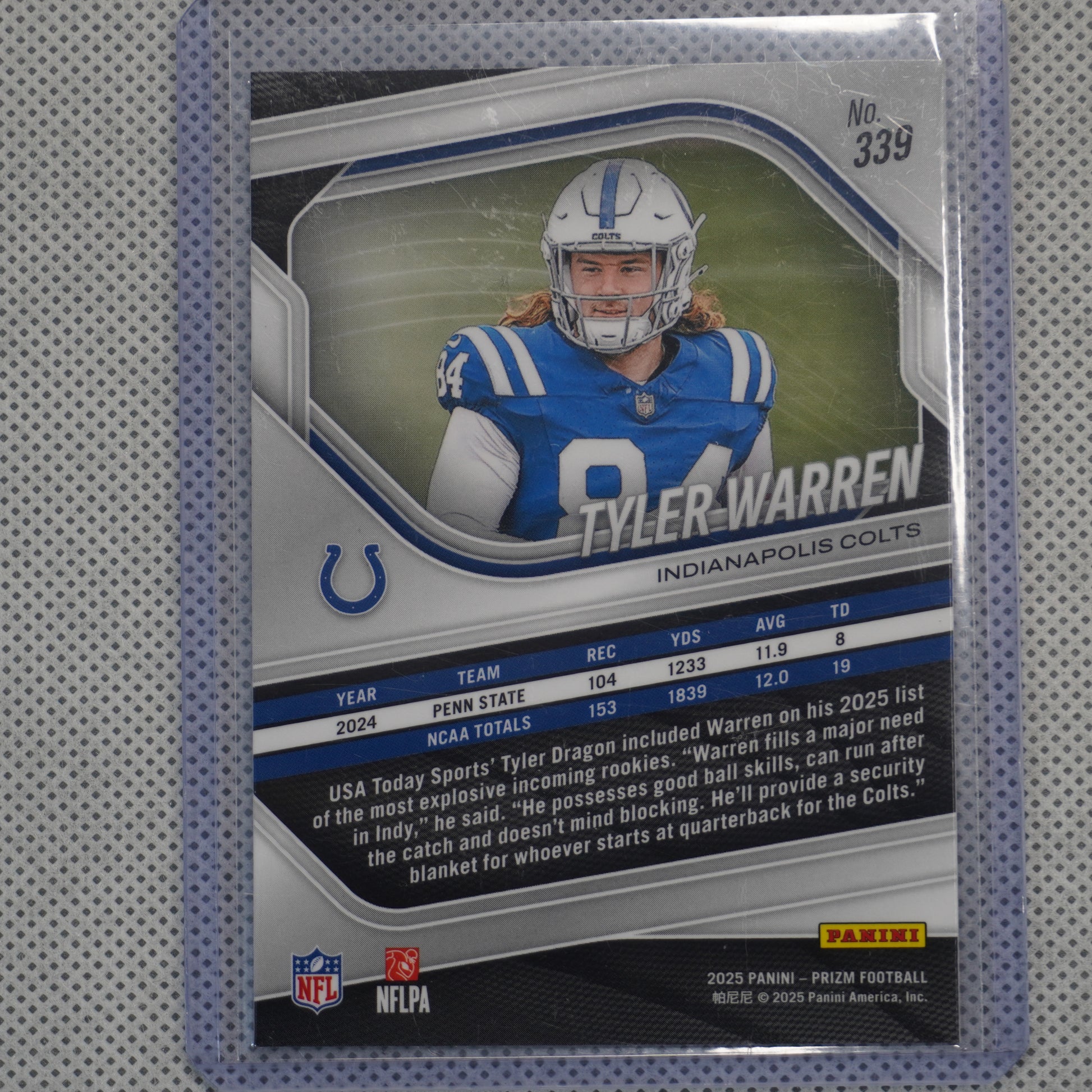 2025 Panini Prizm #339 Tyler Warren Indianapolis Colts RC