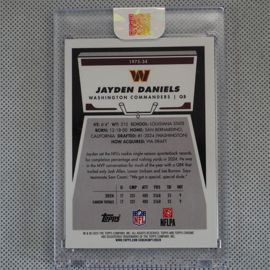 2025 Topps Chrome #1975-34 Jayden Daniels 1975 Topps Yellow Refractor #/275 Washington Commanders SN