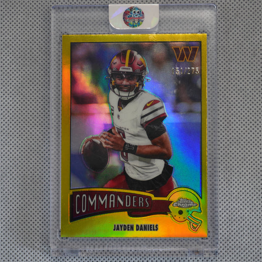 2025 Topps Chrome #1975-34 Jayden Daniels 1975 Topps Yellow Refractor #/275 Washington Commanders SN