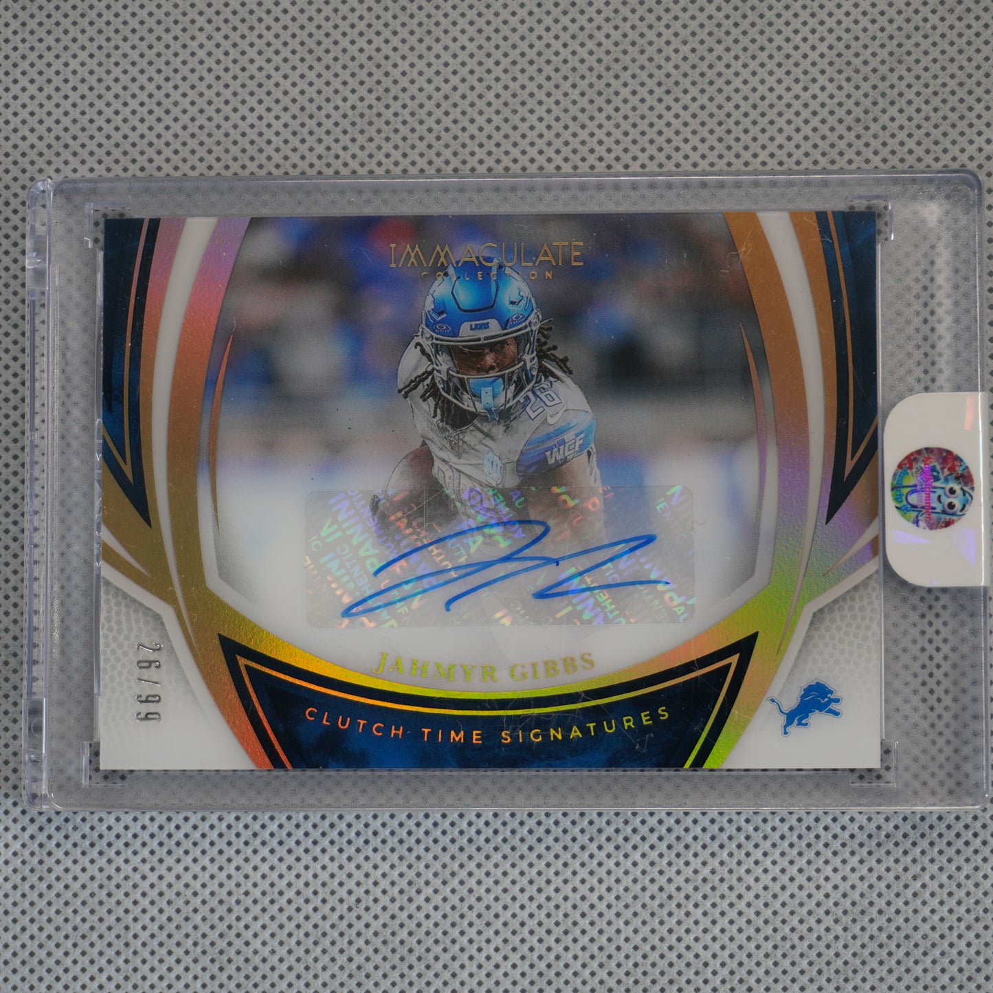 2025 Panini Immaculate Collection - Clutch Time Signatures #CTS-JGS Jahmyr Gibbs #/99 Detroit Lions SN,AU